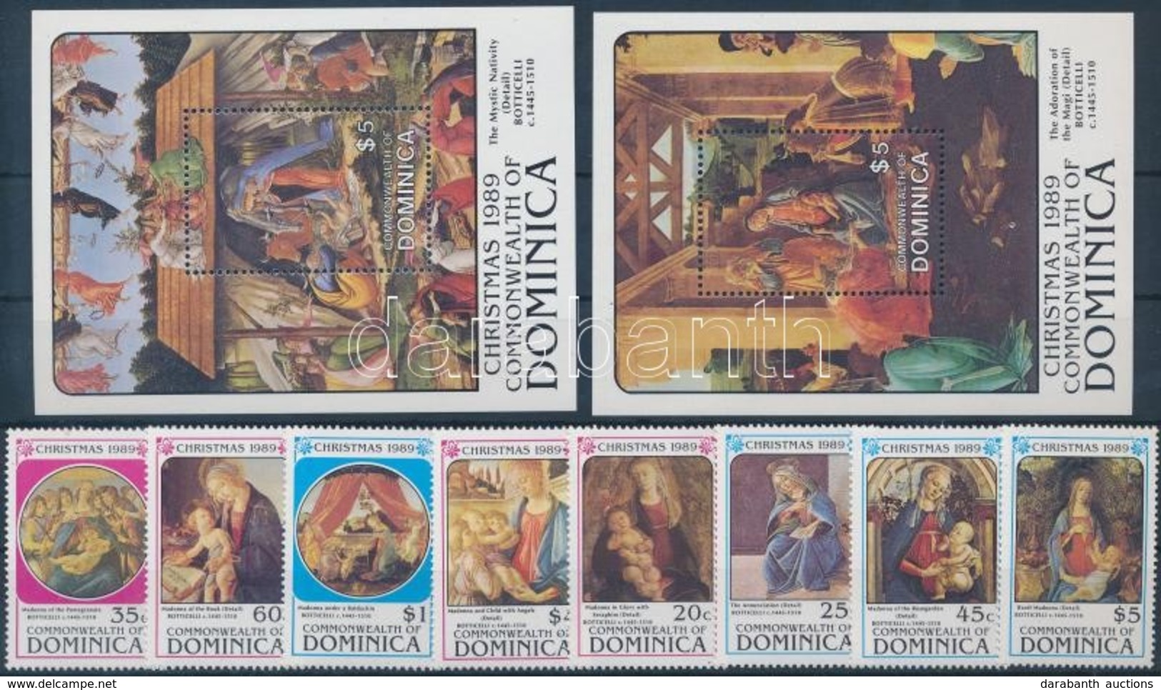 ** 1989 Botticelli Festmények Sor Mi 1278-1285 + Blokksor Mi 160-161 - Otros & Sin Clasificación