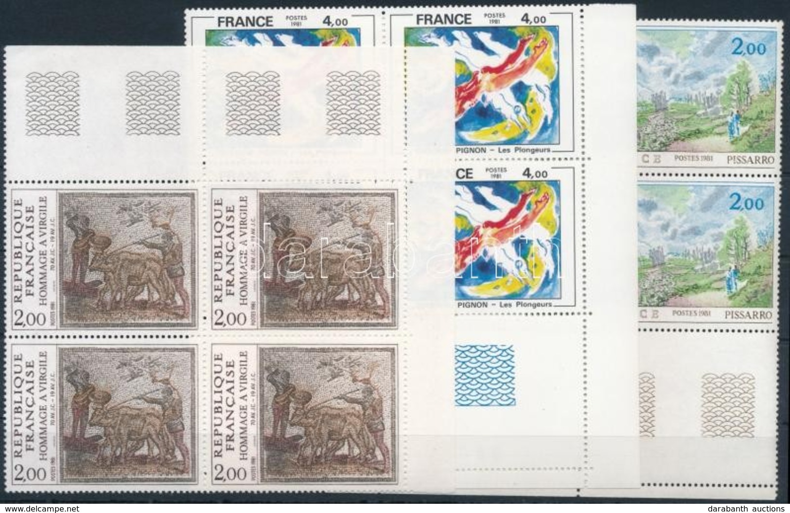 ** 1981 Festmény 3 Klf Bélyeg ívsarki Négyestömbben Mi 2258, 2286, 2293 - Altri & Non Classificati