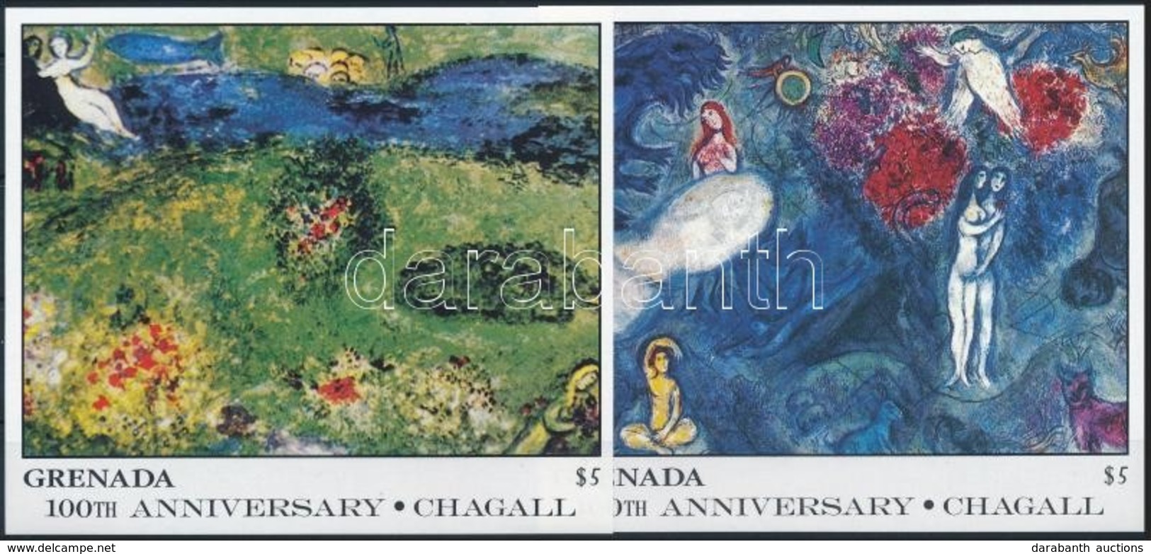 ** 1986 Chagall Festmény 2 Db Blokk Mi 174 + Mi 178 - Sonstige & Ohne Zuordnung