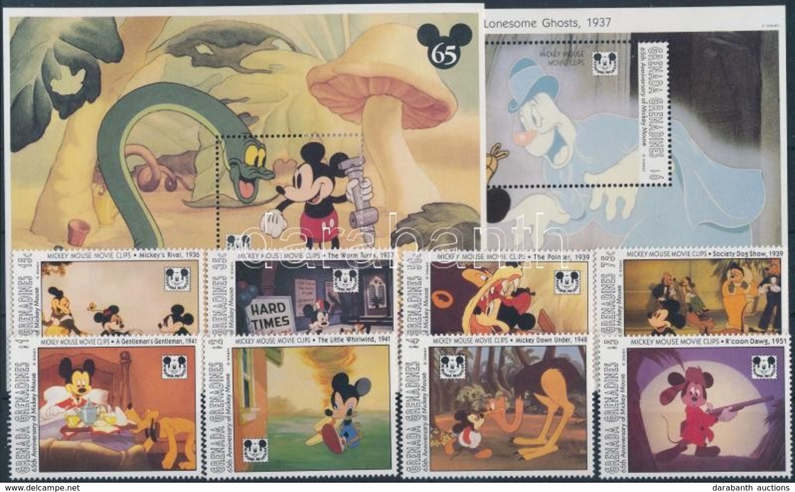 ** Grenada - Grenadines 1993 Walt Disney,  65 éves Miki Egér Sor Mi 1795-1804 + Blokk 287, 288 - Other & Unclassified