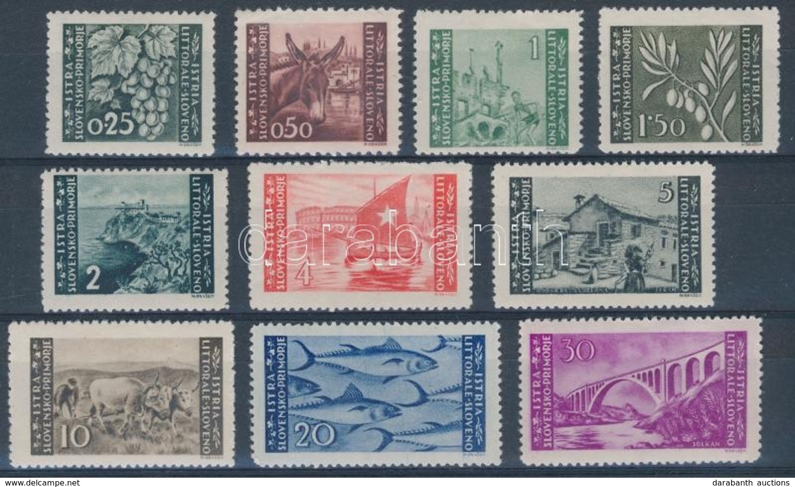 ** 1946 Helyi Kiadás Isztria Forgalmi Sor,
Istria Definitive Set
Mi 38-39, 41-43, 45-47, 49-50 B - Altri & Non Classificati