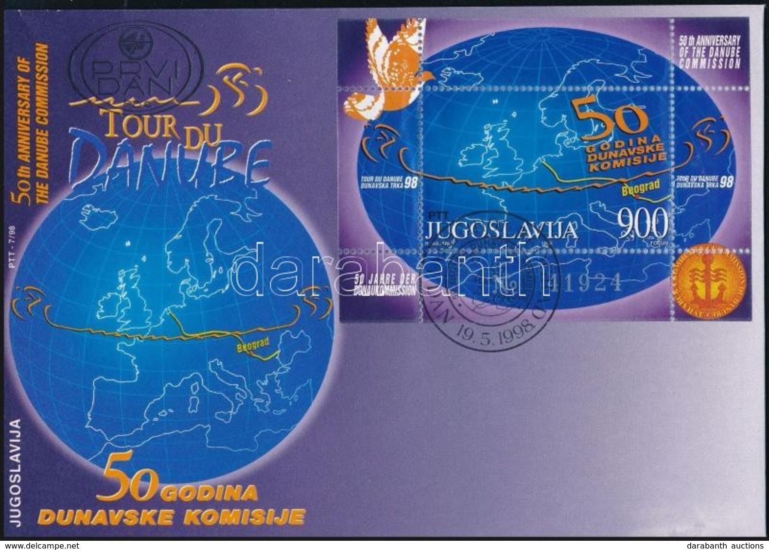 1998 50 éves Duna Bizottság Blokk Mi 46 FDC-n - Sonstige & Ohne Zuordnung