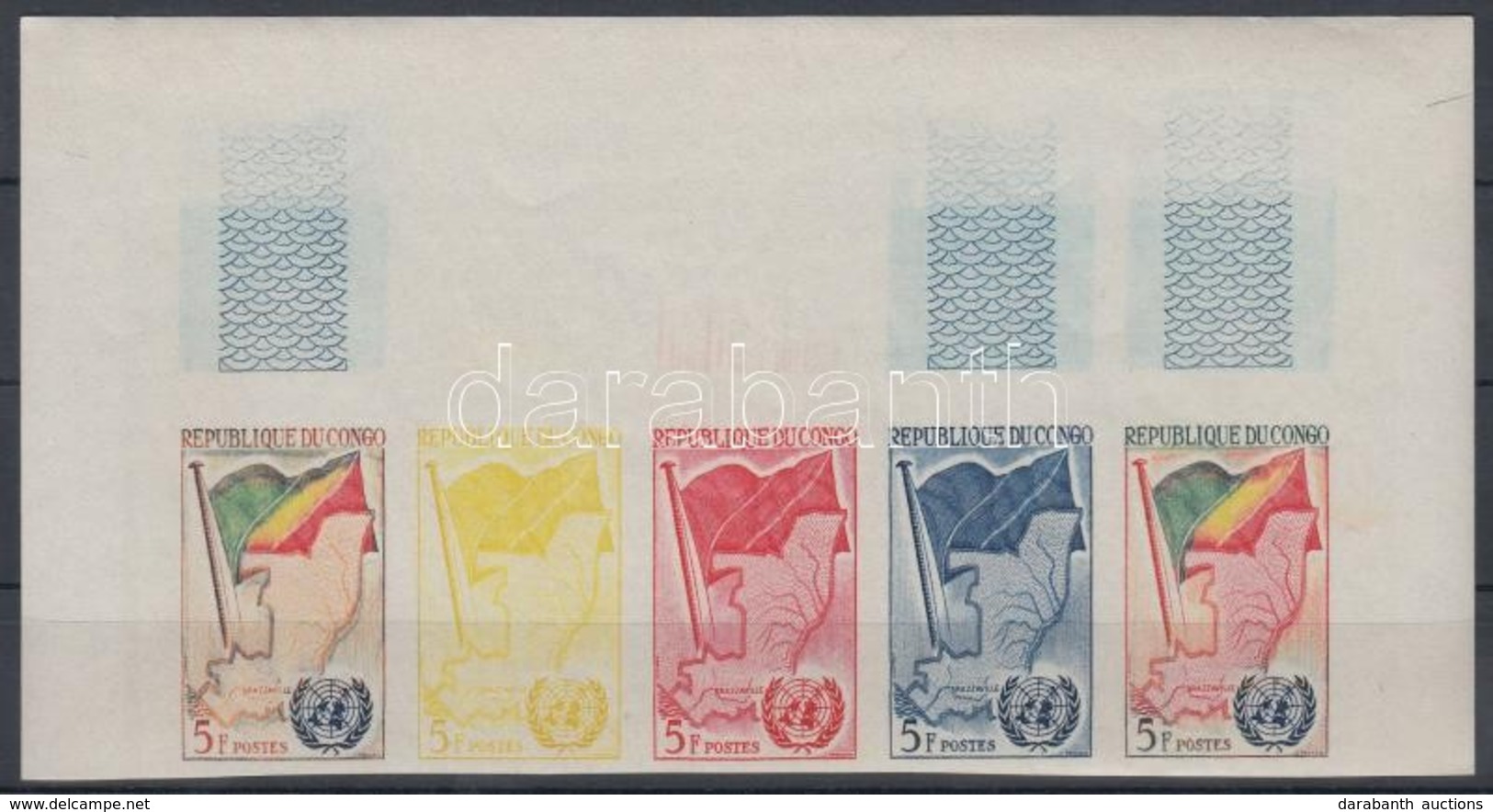 ** Kongó (Brazzaville) 1961 Csatlakozás Az ENSZ-hez Mi 6 5 Klf Fogazatlan Színpróba ötöscsíkban / Stripe Of 5 Different  - Altri & Non Classificati