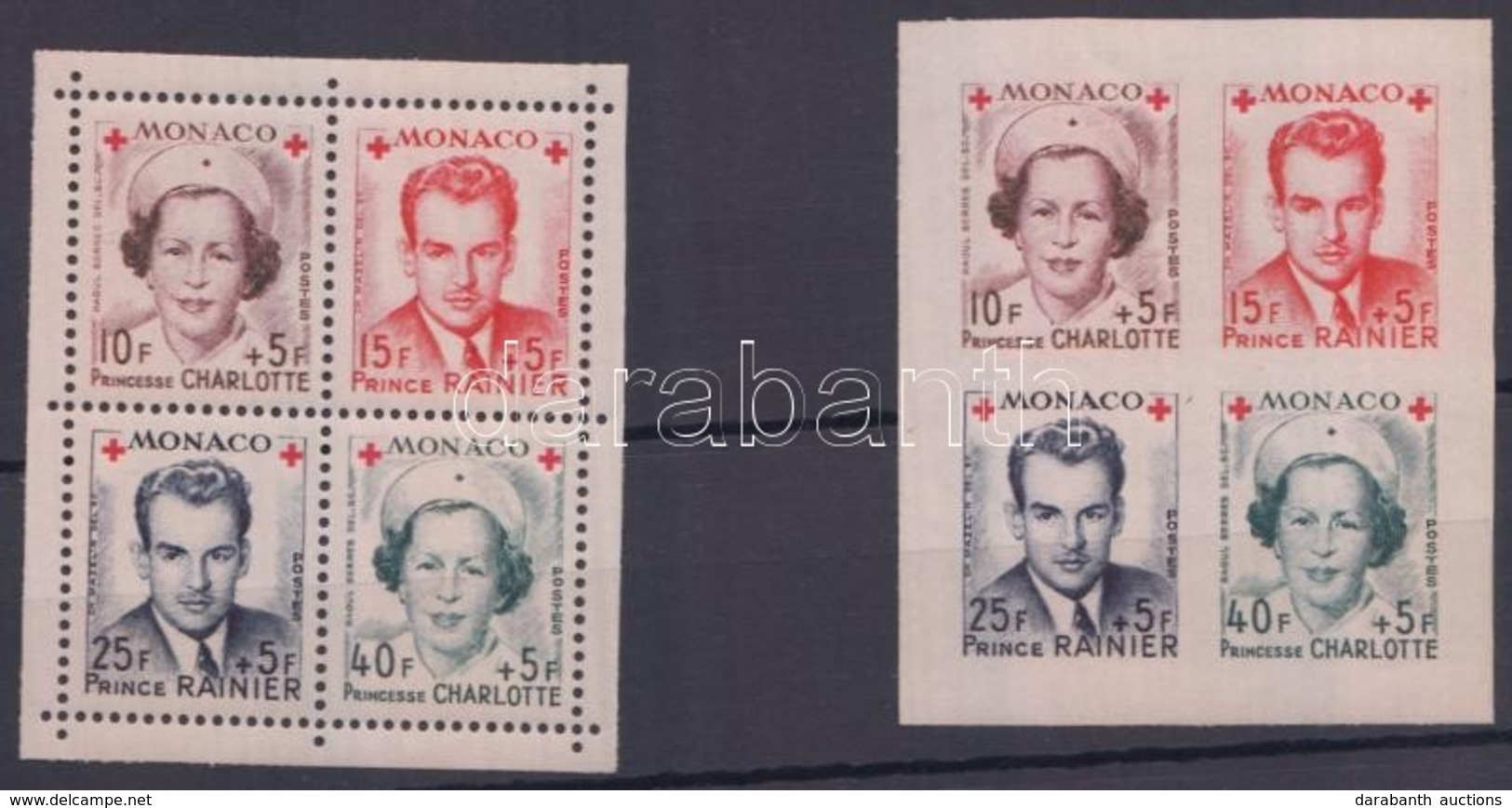 ** Monaco 1949 Vöröskereszt Fogazott és Vágott Négyestömb Mi 397-400 A-B - Sonstige & Ohne Zuordnung