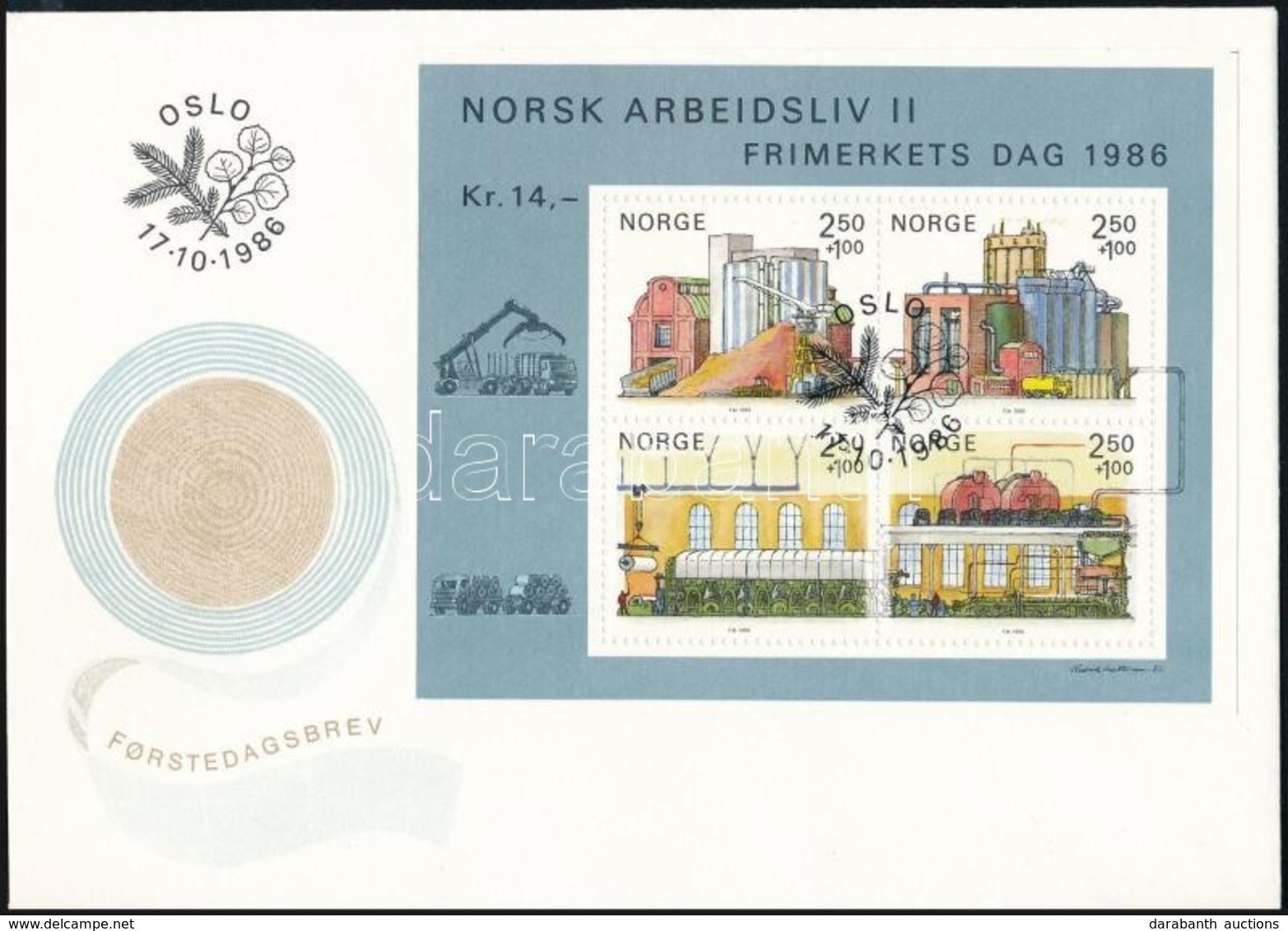 1986 Bélyegnap: A Norvég Szakmai élet Blokk Mi 6 FDC-n - Altri & Non Classificati