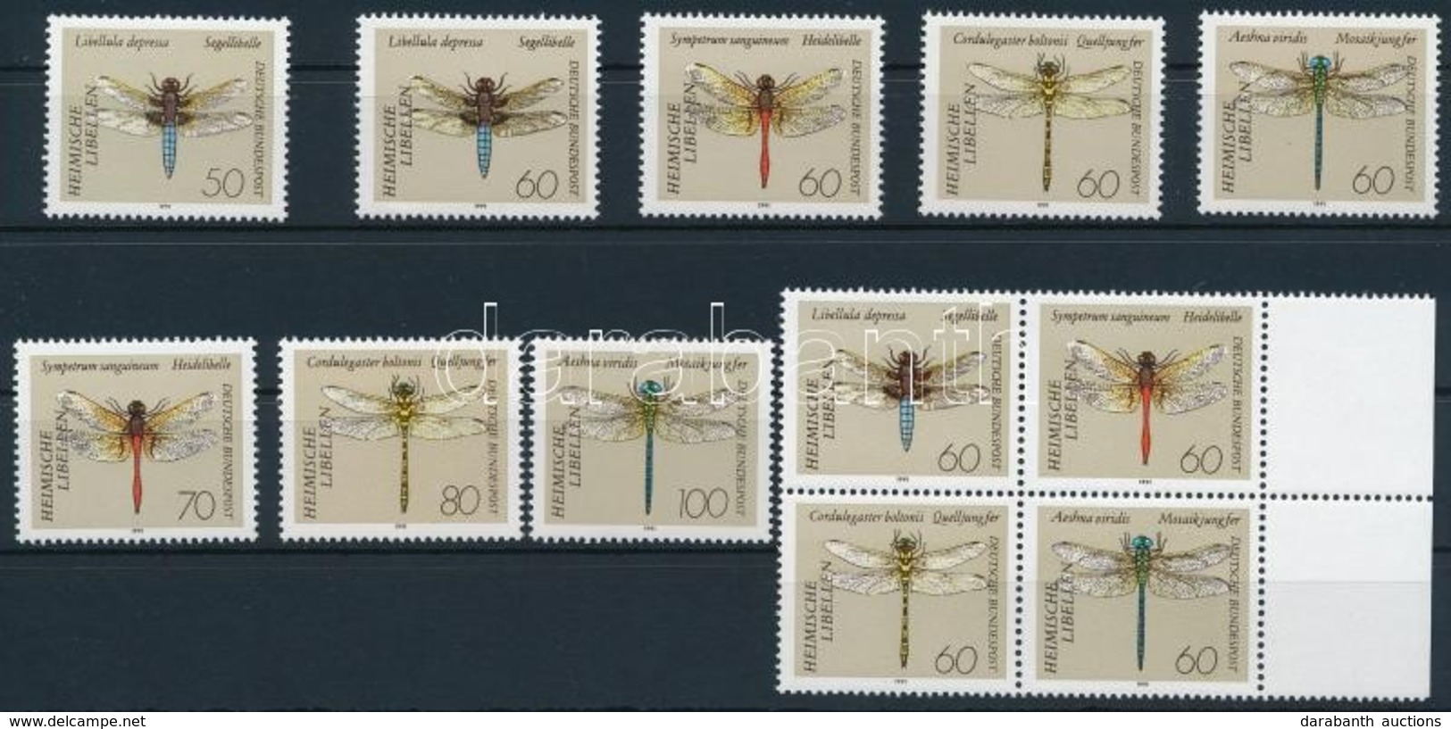 ** 1991 Szitakötő Sor + Négyestömb,
Dragonfly Set + Block Of 4
Mi 1545-1552 - Altri & Non Classificati