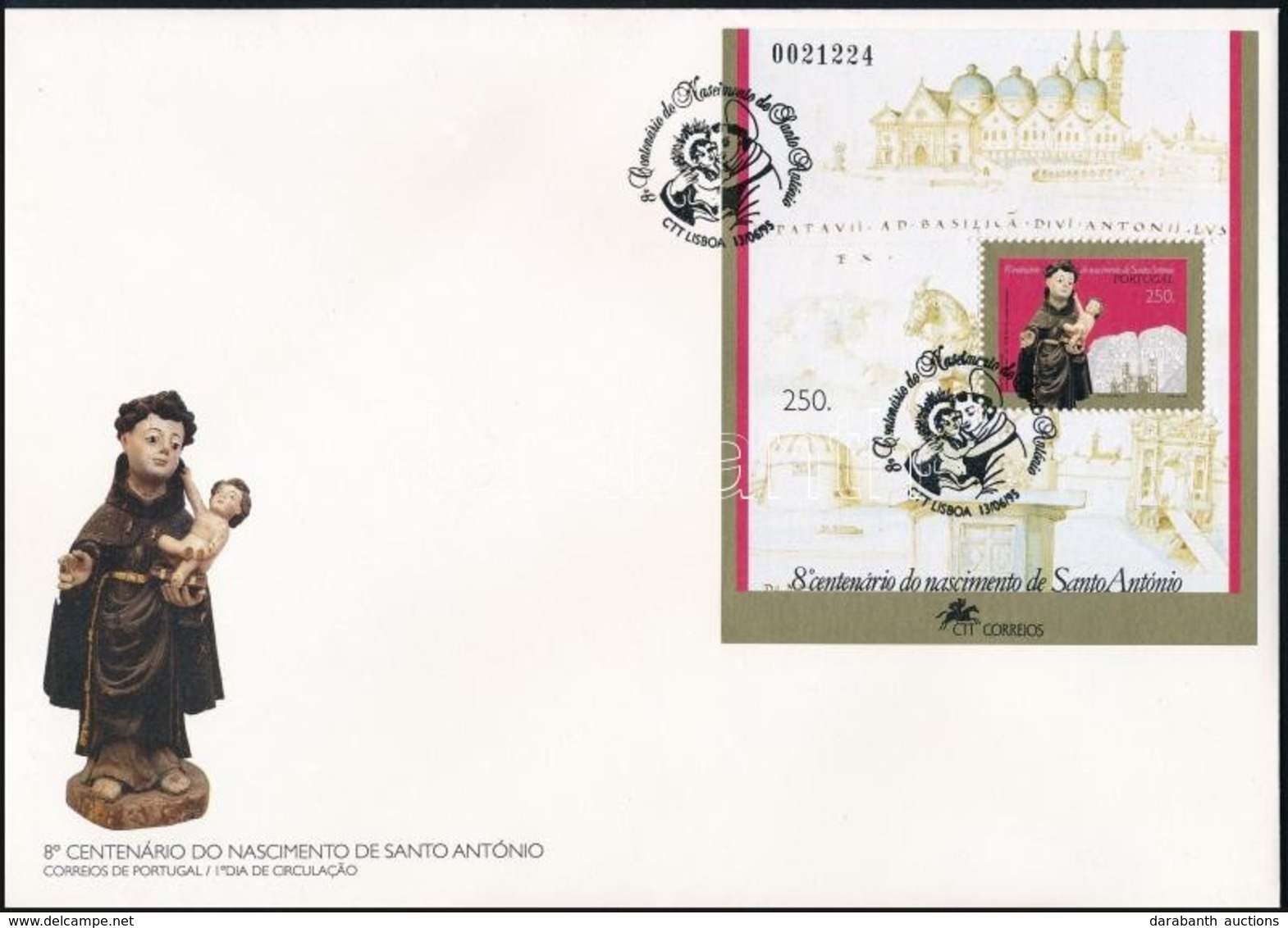 1995 Páduai Szent Antal 800. Szülinapja Blokk Mi 108 FDC-n - Other & Unclassified