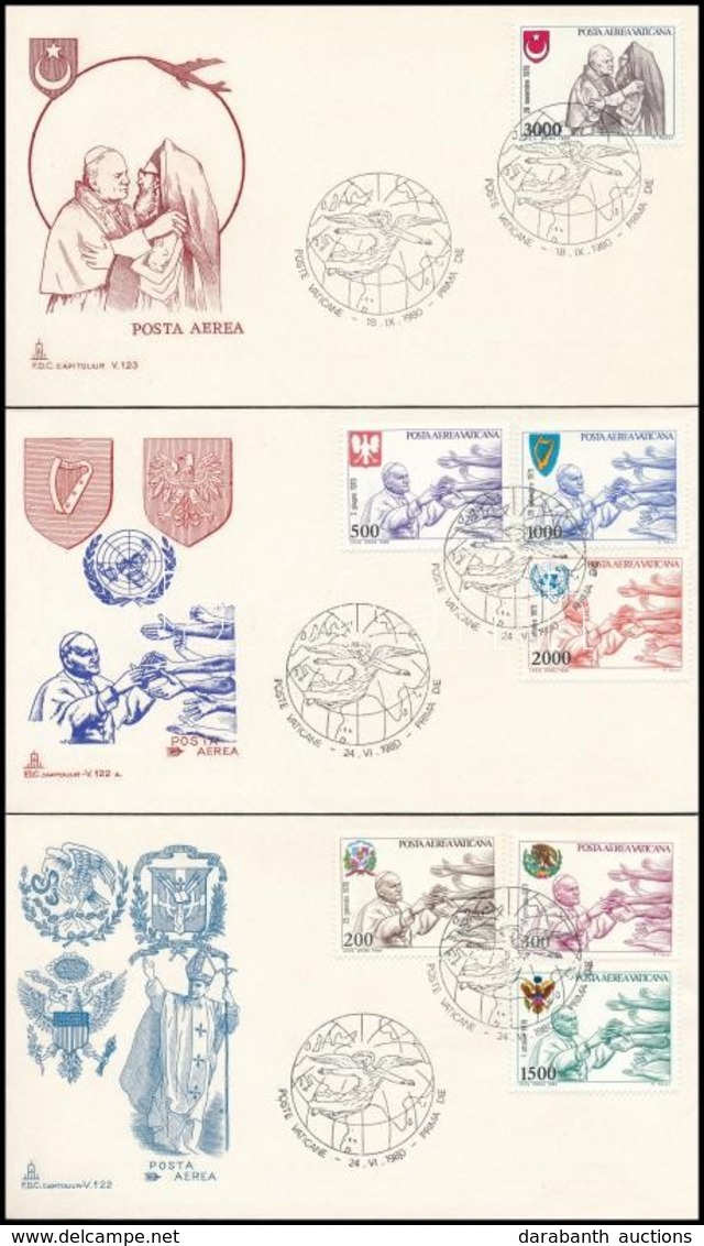 1980 II. János Pál Pápa Sor Mi 764-770 3 Db FDC-n - Other & Unclassified