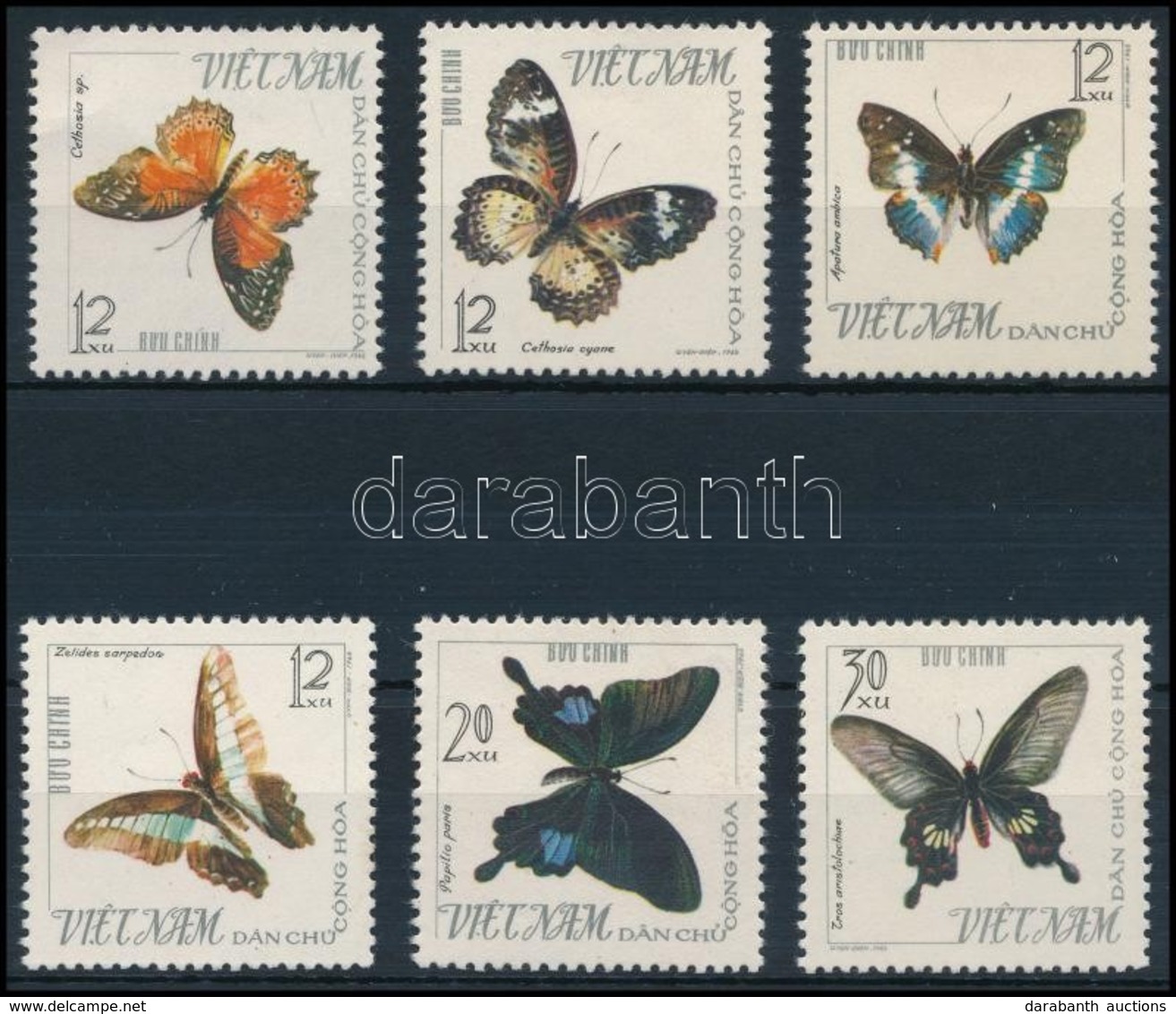 ** 1965 Lepke Sor (betapadásnyomok),
Butterfly Set (gum Disturbances)
Mi 405-410 - Altri & Non Classificati