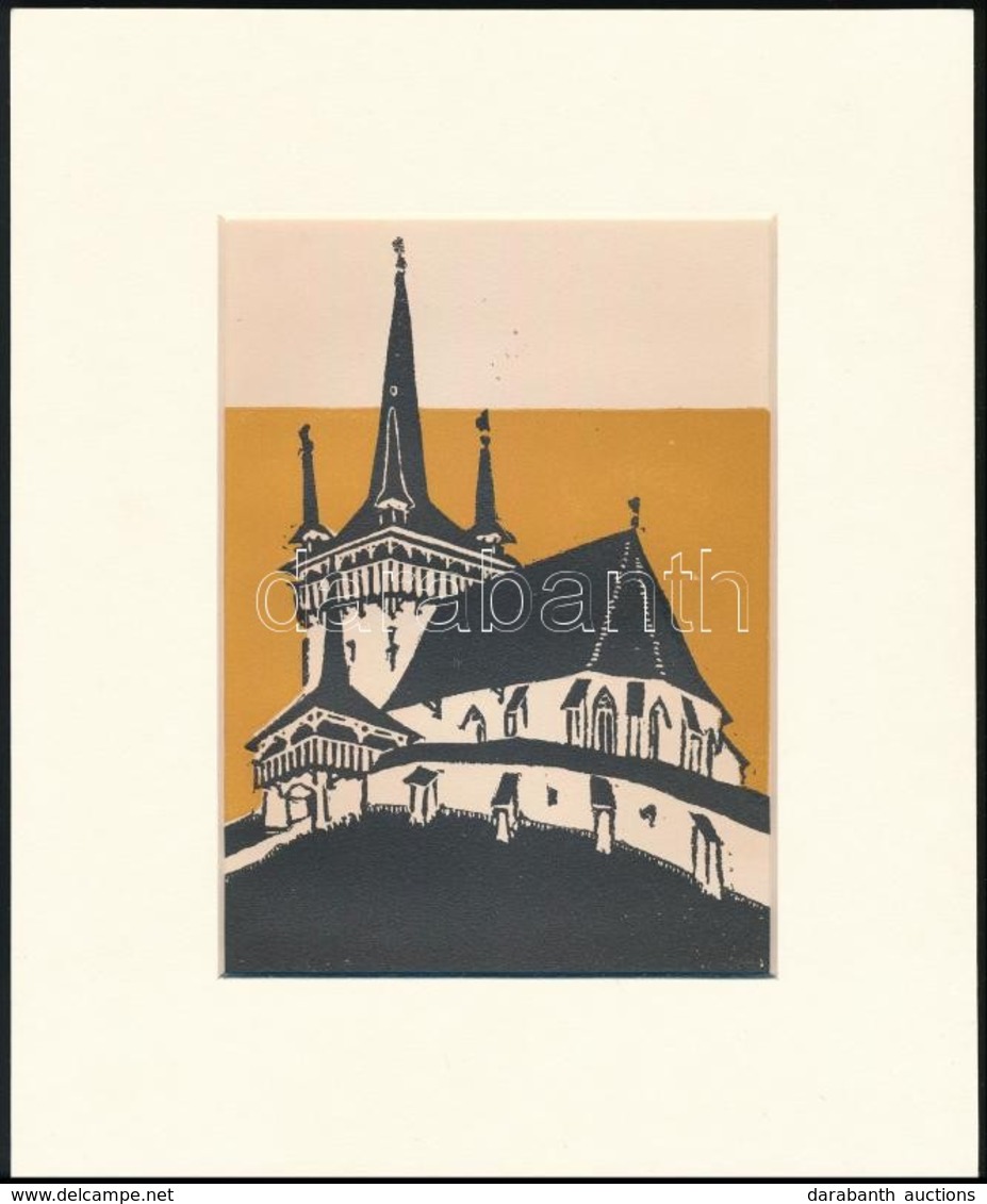 Kós Károly (1883-1977): Templom 1., Színes Linómetszet, Papír, Jelzés Nélkül, Paszpartuban, 15×11 Cm - Altri & Non Classificati