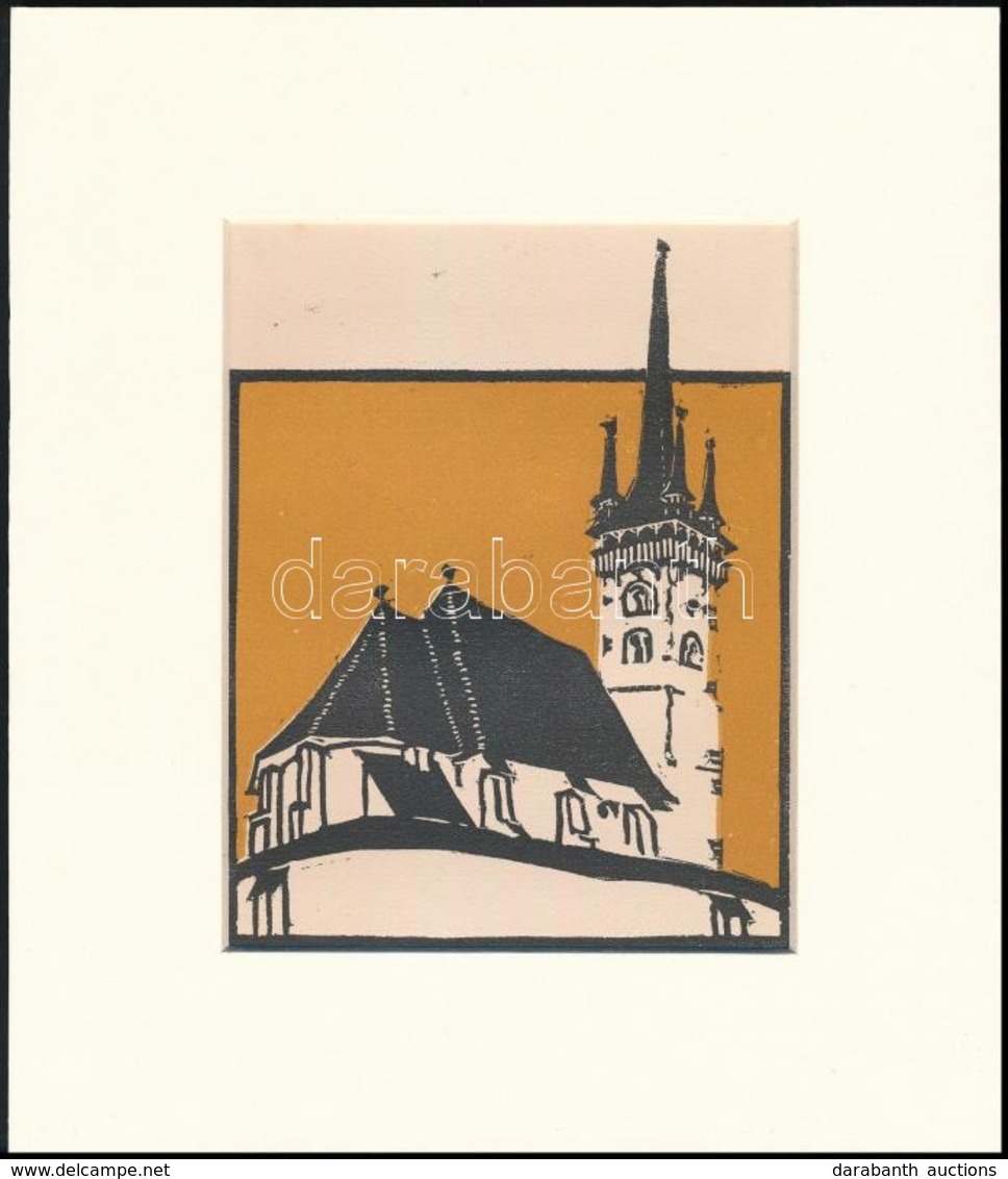Kós Károly (1883-1977): Templom 2., Színes Linómetszet, Papír, Jelzés Nélkül, Paszpartuban, 14×11 Cm - Other & Unclassified