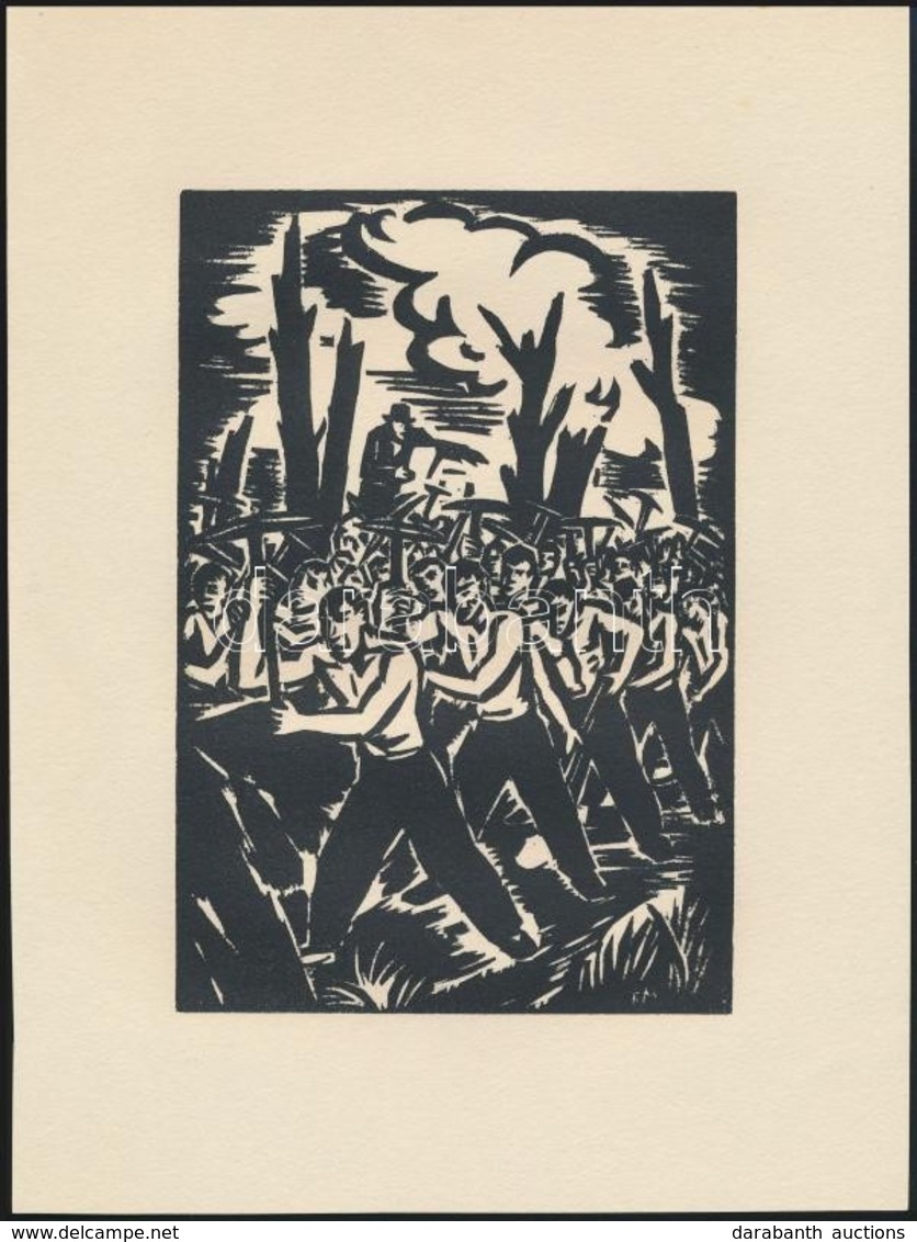 Frans Masereel (1889-1972): Menetelés, Fametszet, Papír, Jelzett A Metszeten, 16×11 Cm - Other & Unclassified