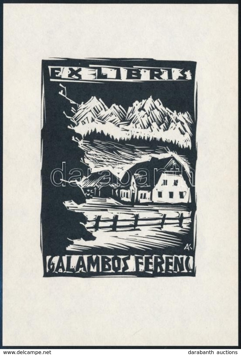 Andruskó Károly (1915-2008): Ex Libris Galambos Ferenc. Linó, Papír, Jelzett, 13x9 Cm - Sonstige & Ohne Zuordnung