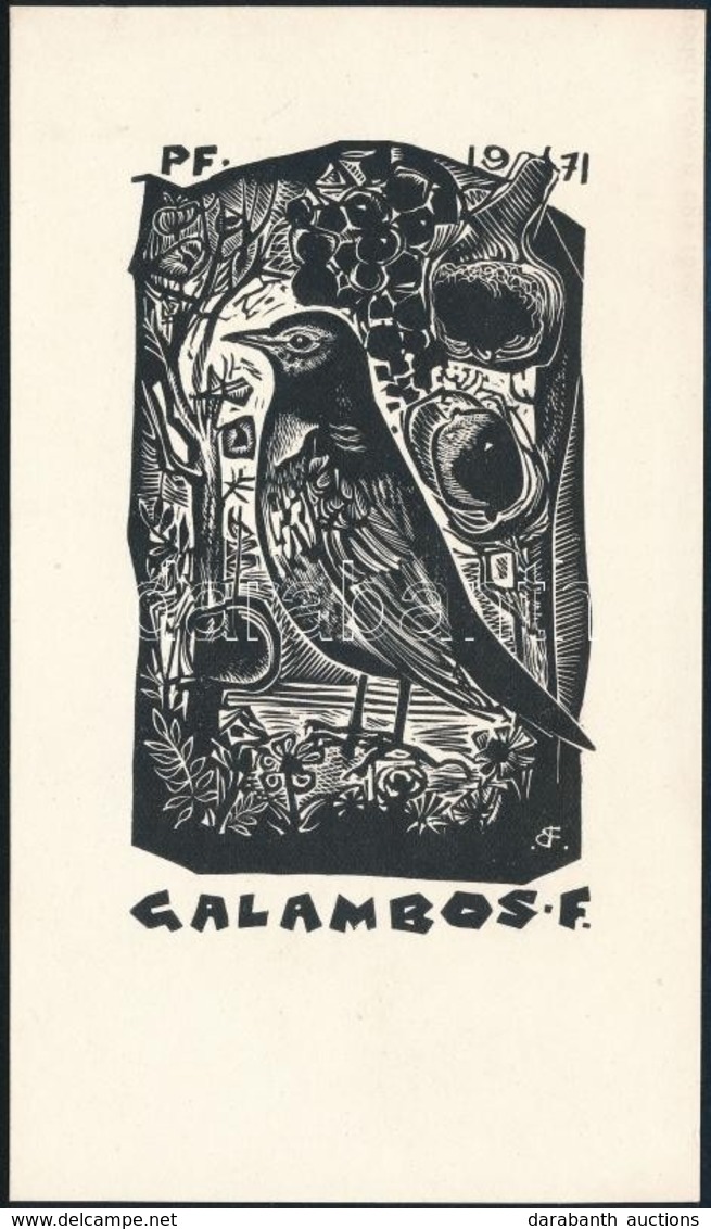 Bordás Ferenc (1911-1982) : Fekete Rigó Ex Libris Galambos, Fametszet, Papír, Jelzett A Dúcon, 9×5 Cm - Sonstige & Ohne Zuordnung