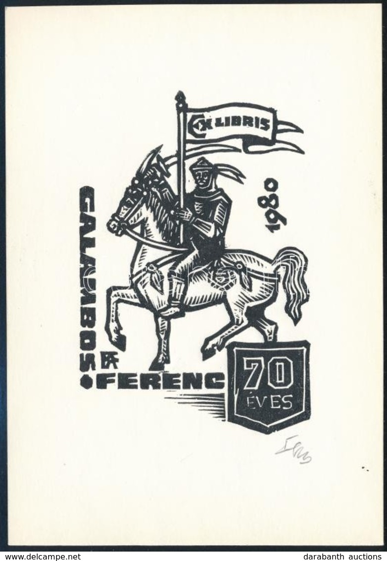 Fery Antal (1908-1994): Galambos Ferenc 70 éves - Ex Libris. Linó, Papír, Jelzett, 15x10,5 Cm - Autres & Non Classés