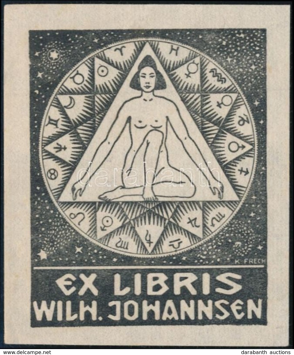 Karl Hugo Frech (1883-1945): Ex Libris Wilh. Johannsen, Fametszet, Papír, Jelzett A Dúcon, 7,5×6 Cm - Autres & Non Classés