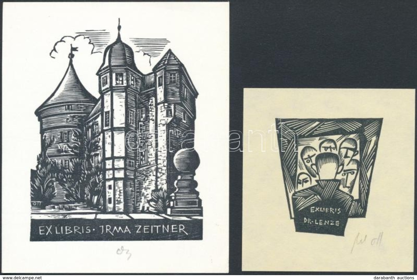 Herbert Ott(1915-?): 2 Db Ex Libris (Irma Zeitner, Lenze). Fametszet, Papír, Jelzett, 5×5-10×7 Cm - Sonstige & Ohne Zuordnung