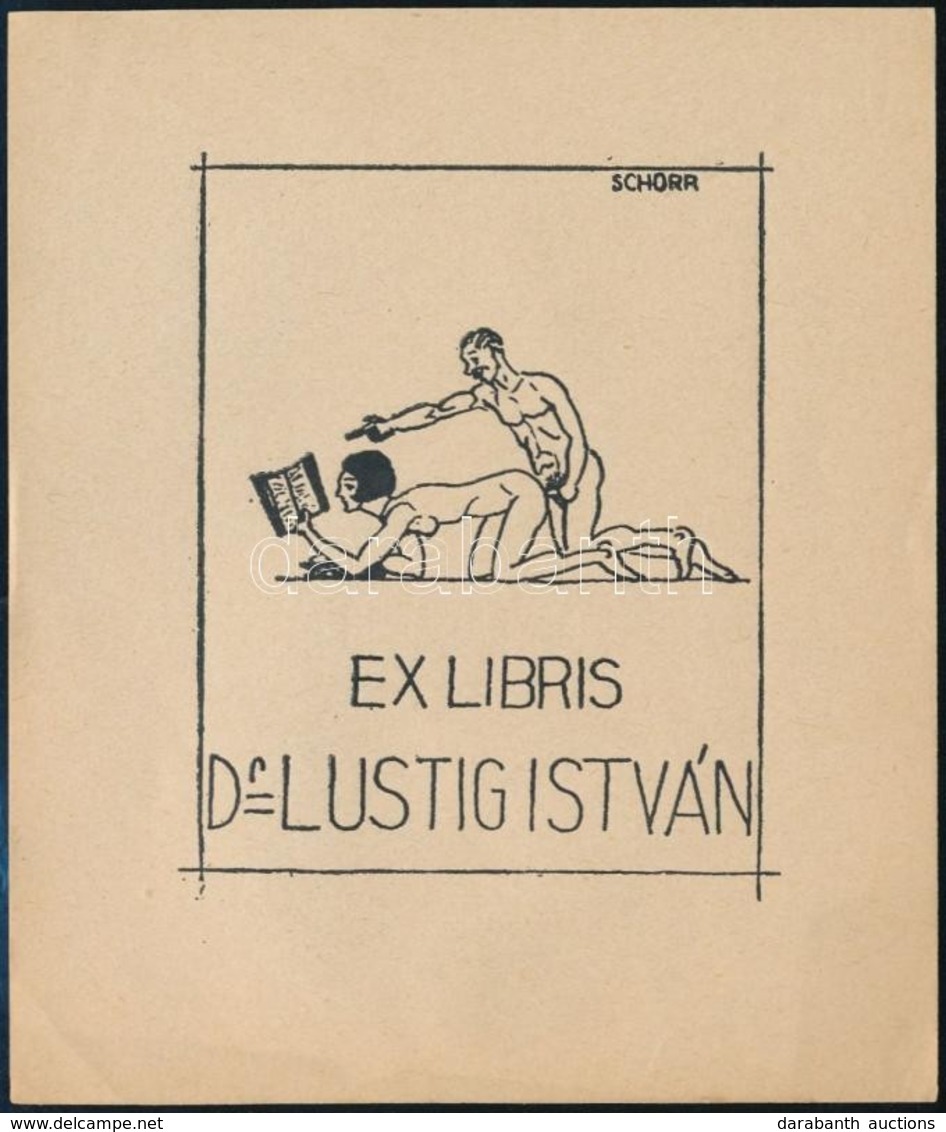 Schorr Tibor (?-?): Pornográf Ex Libris, Dr. Lustig István. Klisé, Papír, Jelzett A Klisén, 7,5×6 Cm - Altri & Non Classificati