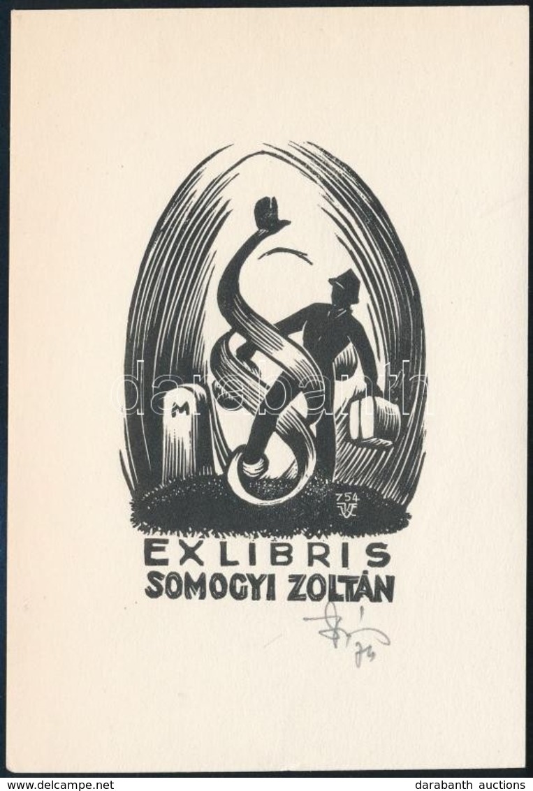 Várkonyi Károly (1913-2001): Jogász Ex Libris Fametszet, Papír. Jelzett /  Law Bookplate 14x9 Cm - Otros & Sin Clasificación