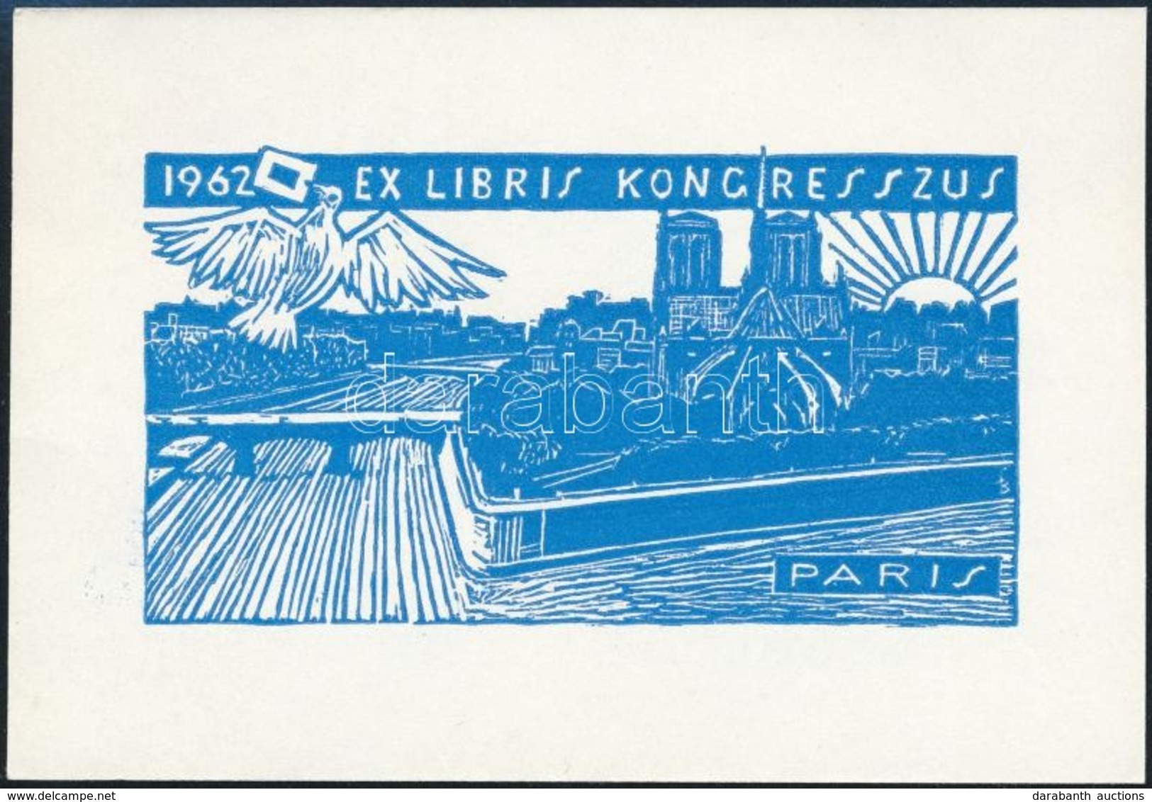 Stettner Béla: Ex Libris Kongresszus Párizs 1962. Linó, Papír, 7,5x11 Cm - Sonstige & Ohne Zuordnung