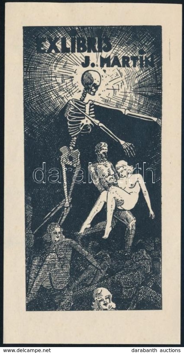 Jelzés Nélkül: Ex Libris, J. Martin. Fametszet, Papír, 11×5,5 Cm - Altri & Non Classificati