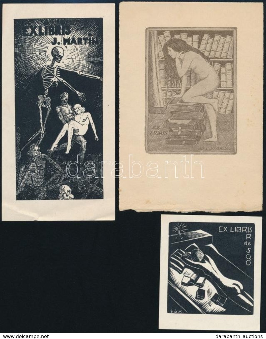 3 Különféle Erotkus Ex Libris 1945 Előttiek, Fametszet, Linó, Klisé. Jelzett A Dúcon. / 3 Vintage, Pre-war Bookplates. - Otros & Sin Clasificación