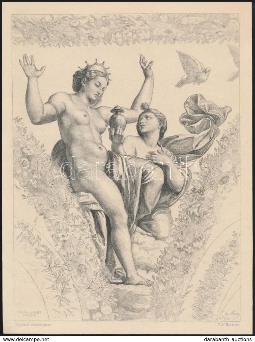 Tiburce De Mare (1840-1900): Venus és Psyché, Rézmetszet, Papír, Jelzett A Rézmetszeten, 21,5×16 Cm - Estampas & Grabados