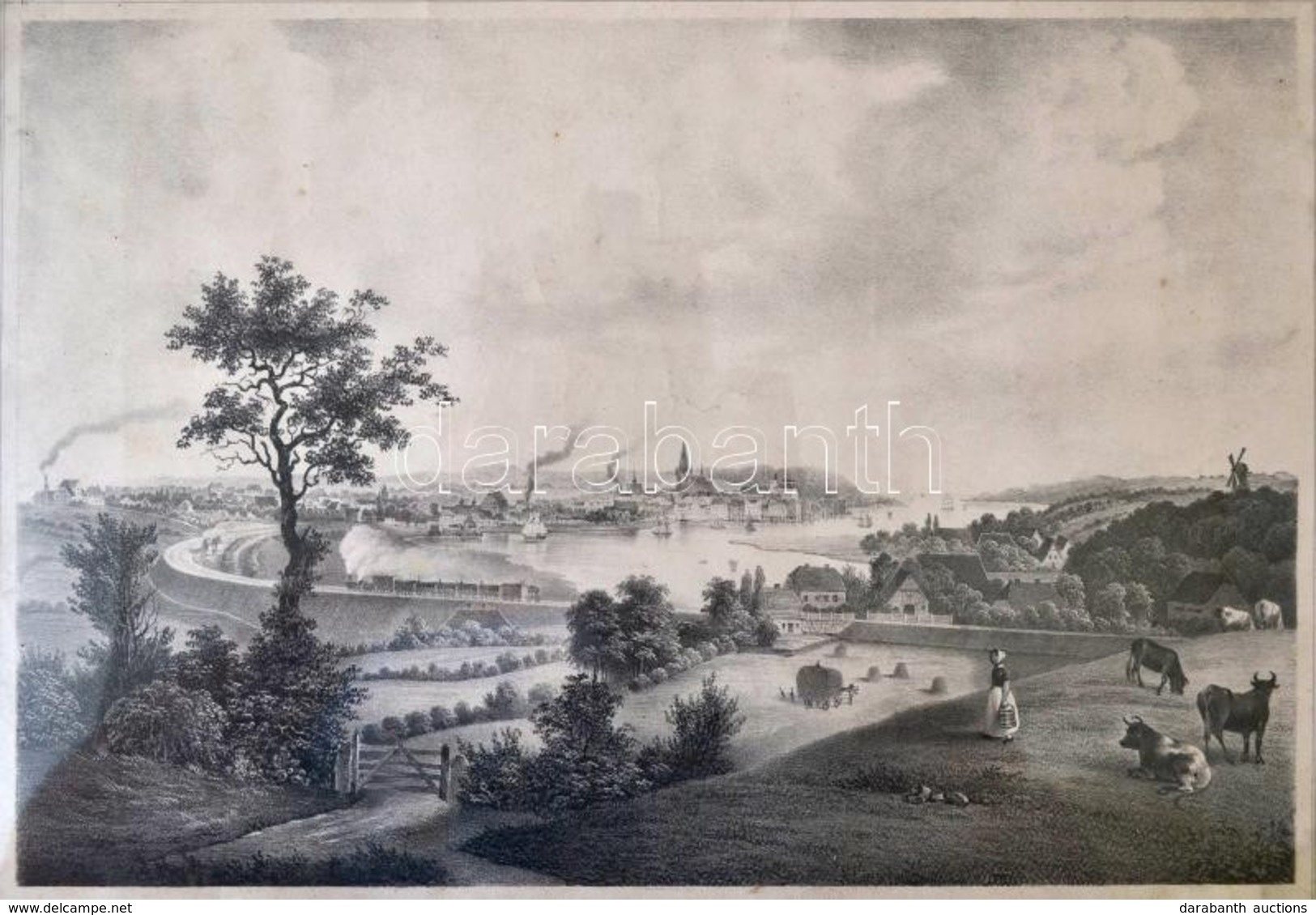 Cca 1850 Kiel. Litográfia, Papír, Metsző: W.Saxesen, Kiadó: Baerentzen, Kis Gyűrődéssel, üvegezett Keretben, 23 X 33,5 C - Stiche & Gravuren