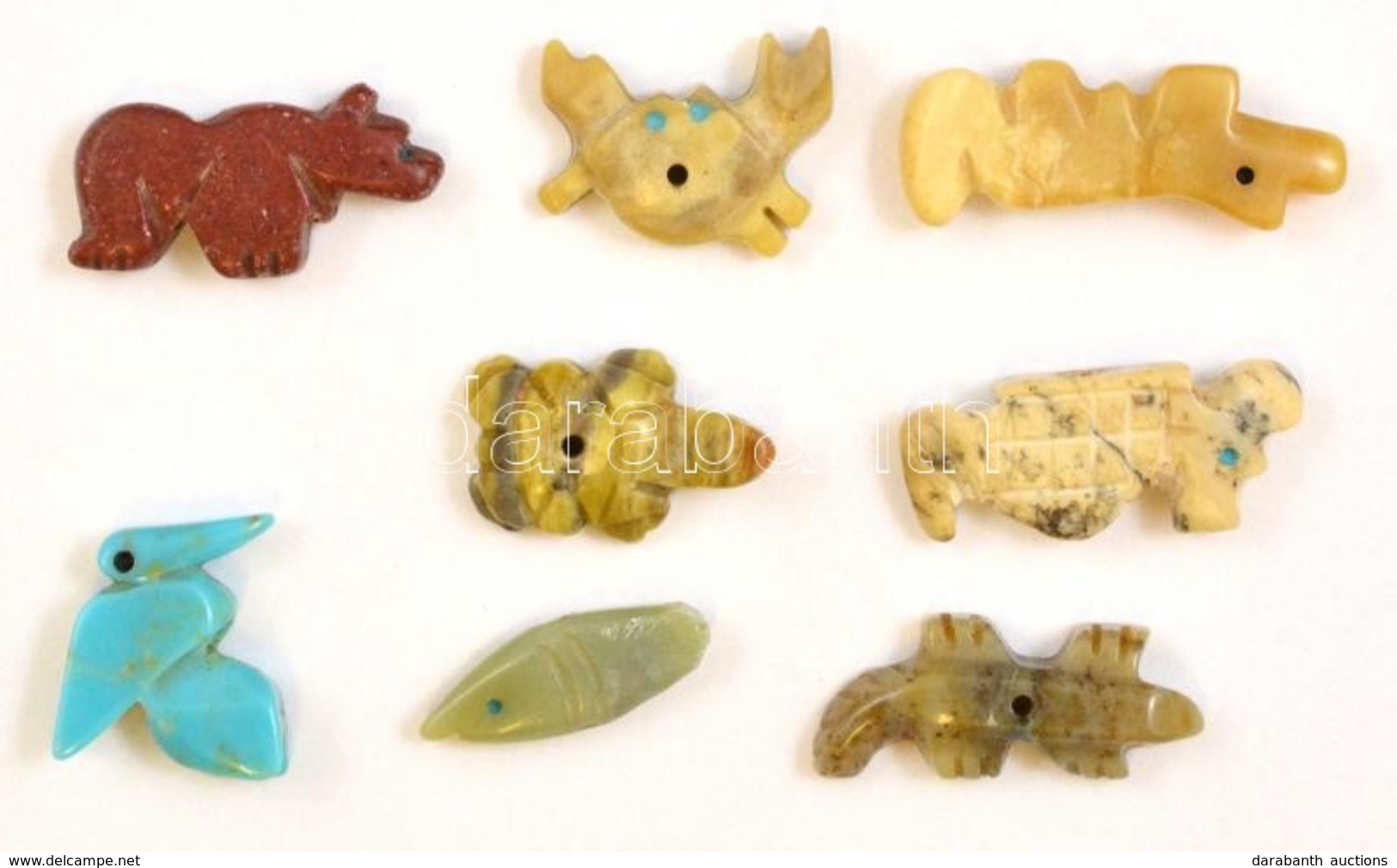 Ásványokból Faragott, Fűzhető állatfigurák, 8 Db, H: 2,5 Cm - Autres & Non Classés