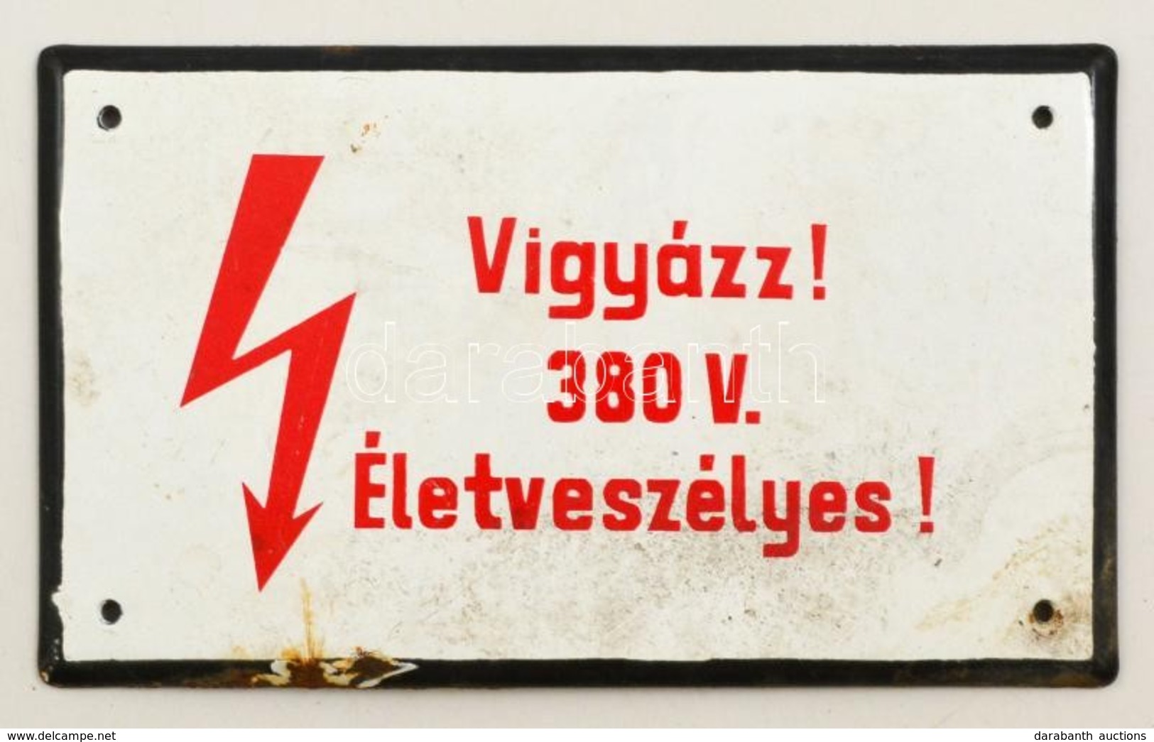 Vigyázz 380 V életveszélyes. Zománc Tábla. 20x12 Cm - Other & Unclassified