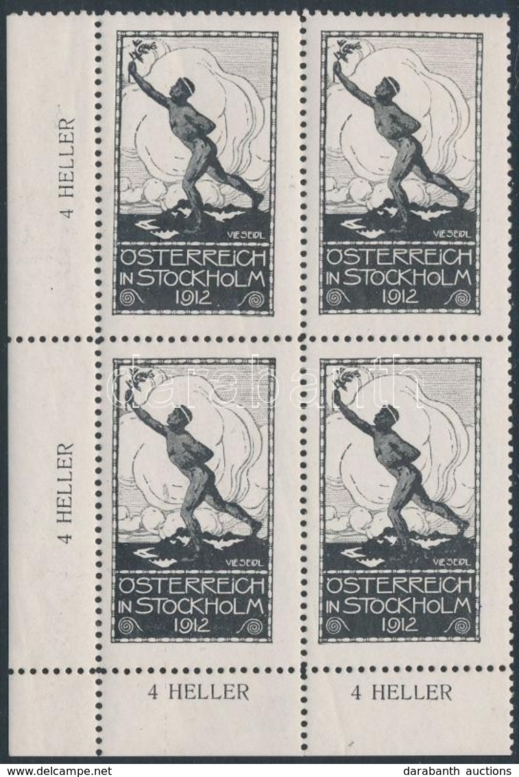 * Ausztria 1912 Olimpia Levélzáró (bal Alsó) ívsarki Négyestömb - Ohne Zuordnung