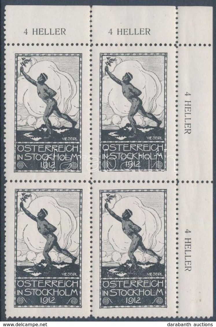 * Ausztria 1912 Olimpia Levélzáró ívsarki Négyestömb - Unclassified