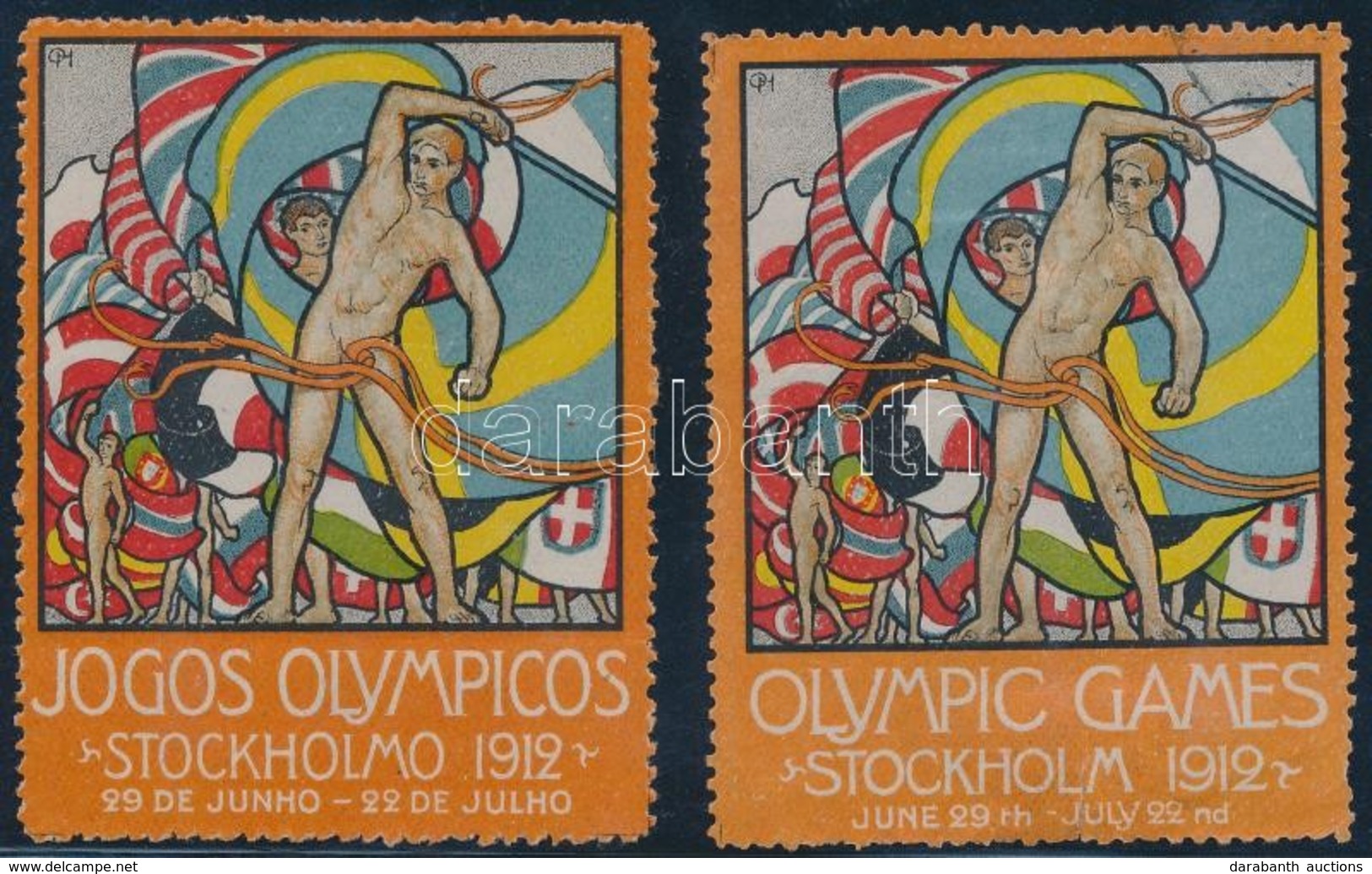 * 1912 Olimpia 5 Db Olimpia Levélzáró, Mind Különféle Nyelven (az Angol Nyelvű Sérült) - Non Classés