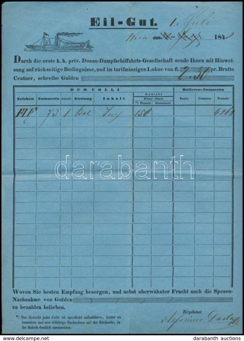 1848 DDSG Fuvarlevél - Unclassified