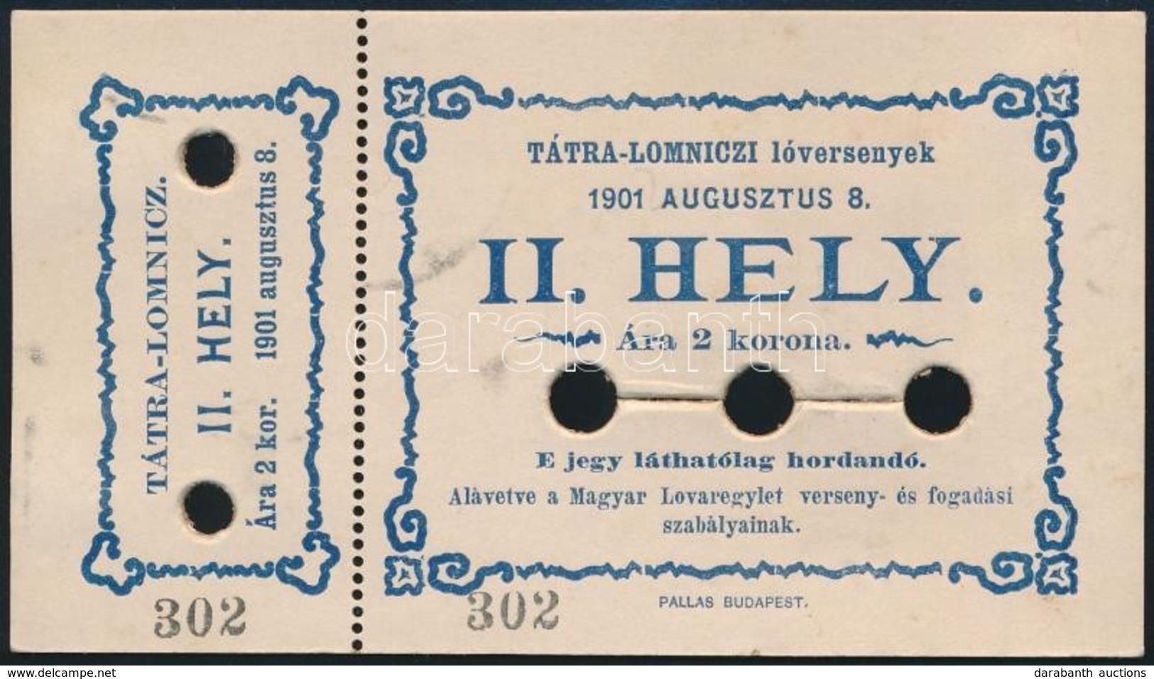 1901 Tátralomnic, Lóverseny Belépőjegy - Sin Clasificación