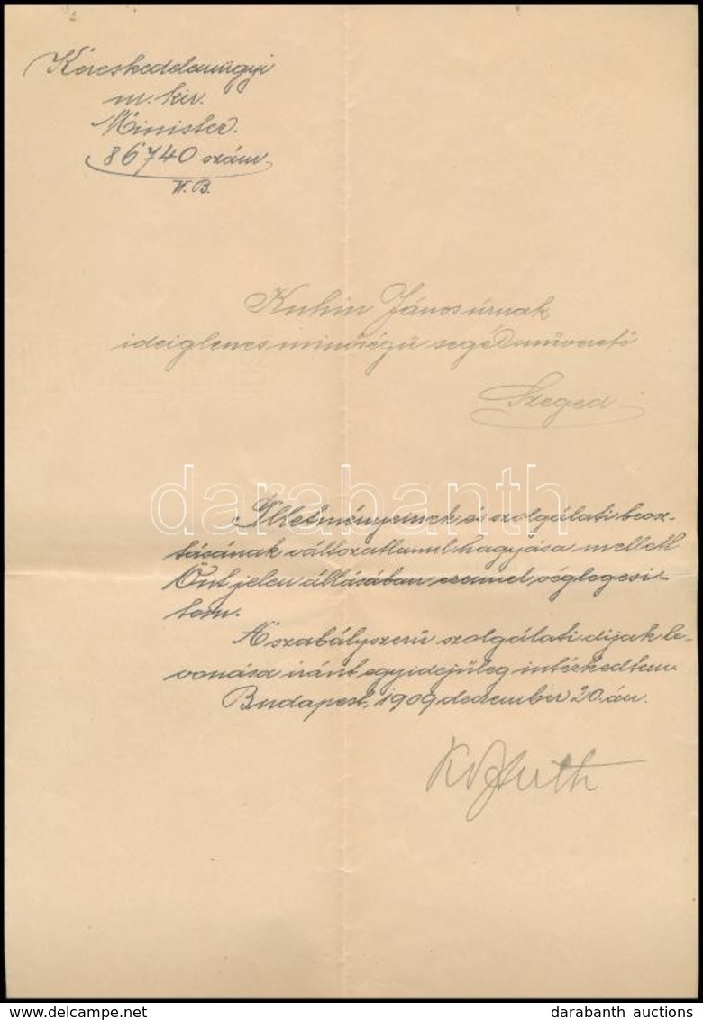 1909 Segédművezető Véglegesítő Okmánya, Kossuth Ferenc (1841-1914) Kereskedelemügyi Miniszter Saját Kezű Aláírásával - Unclassified