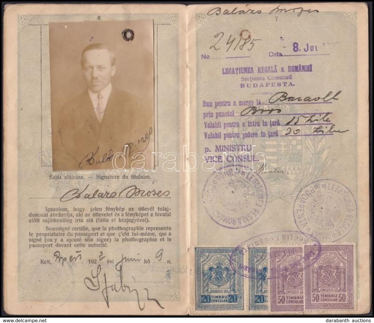 1922 Bp., A Magyar Királyság által Kiállított Fényképes útlevél - Unclassified