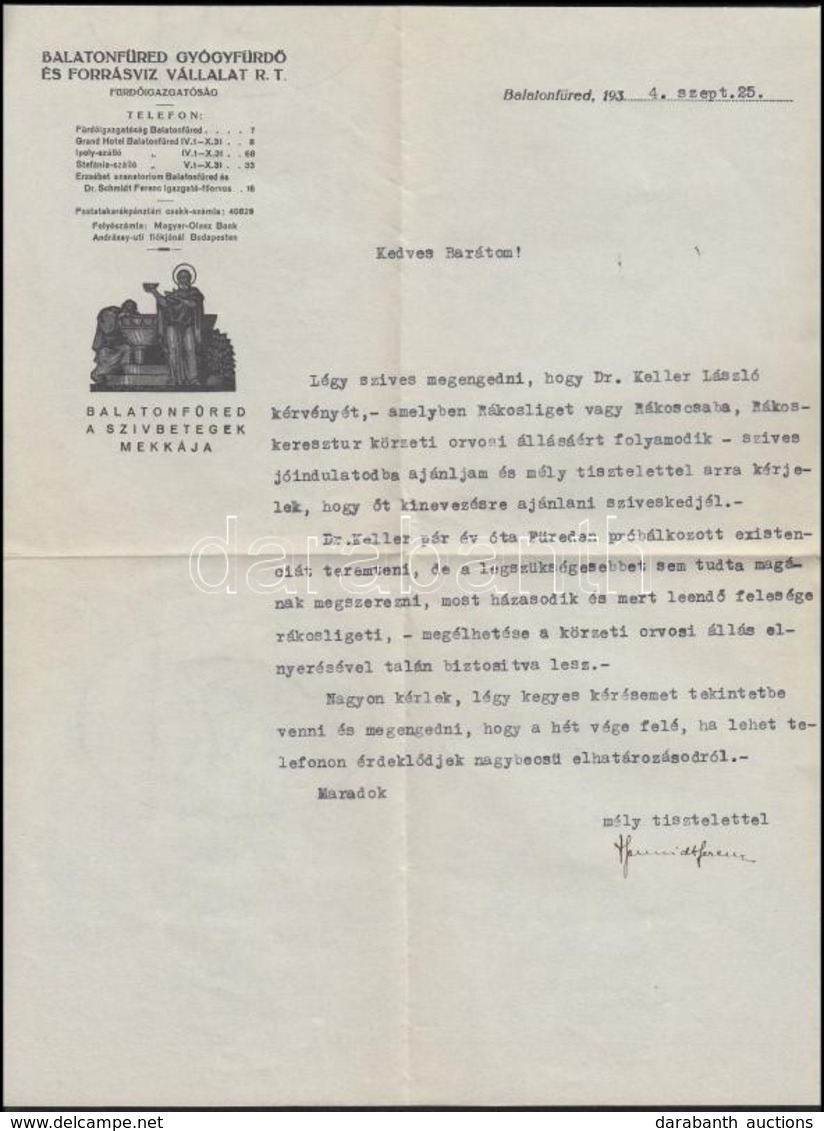 1934 Balatonfüred Gyógyfürdő és Forrásvíz Vállalat Rt. Fejléces Levél és Boríték - Unclassified