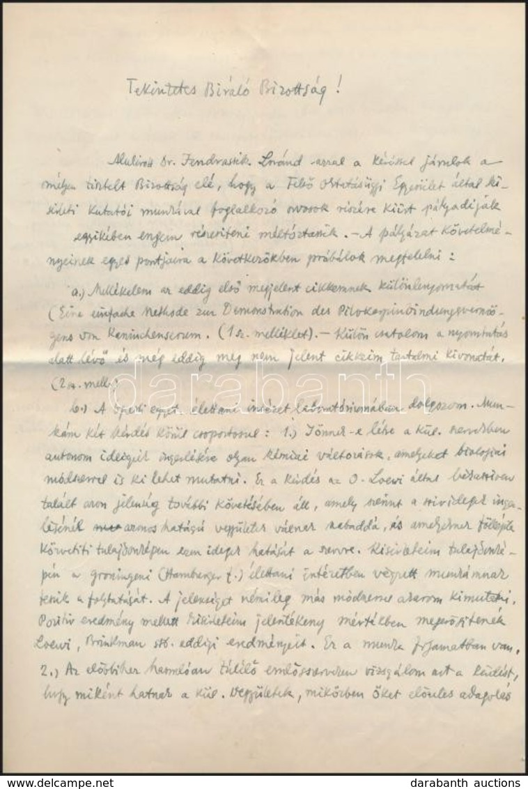 1923 Dr. Jendrassik Loránd (1896-1970) Orvos, Fiziológus, Egyetemi Tanár, Kézzel írt Levele A Felső Oktatásügyi Egyesüle - Ohne Zuordnung