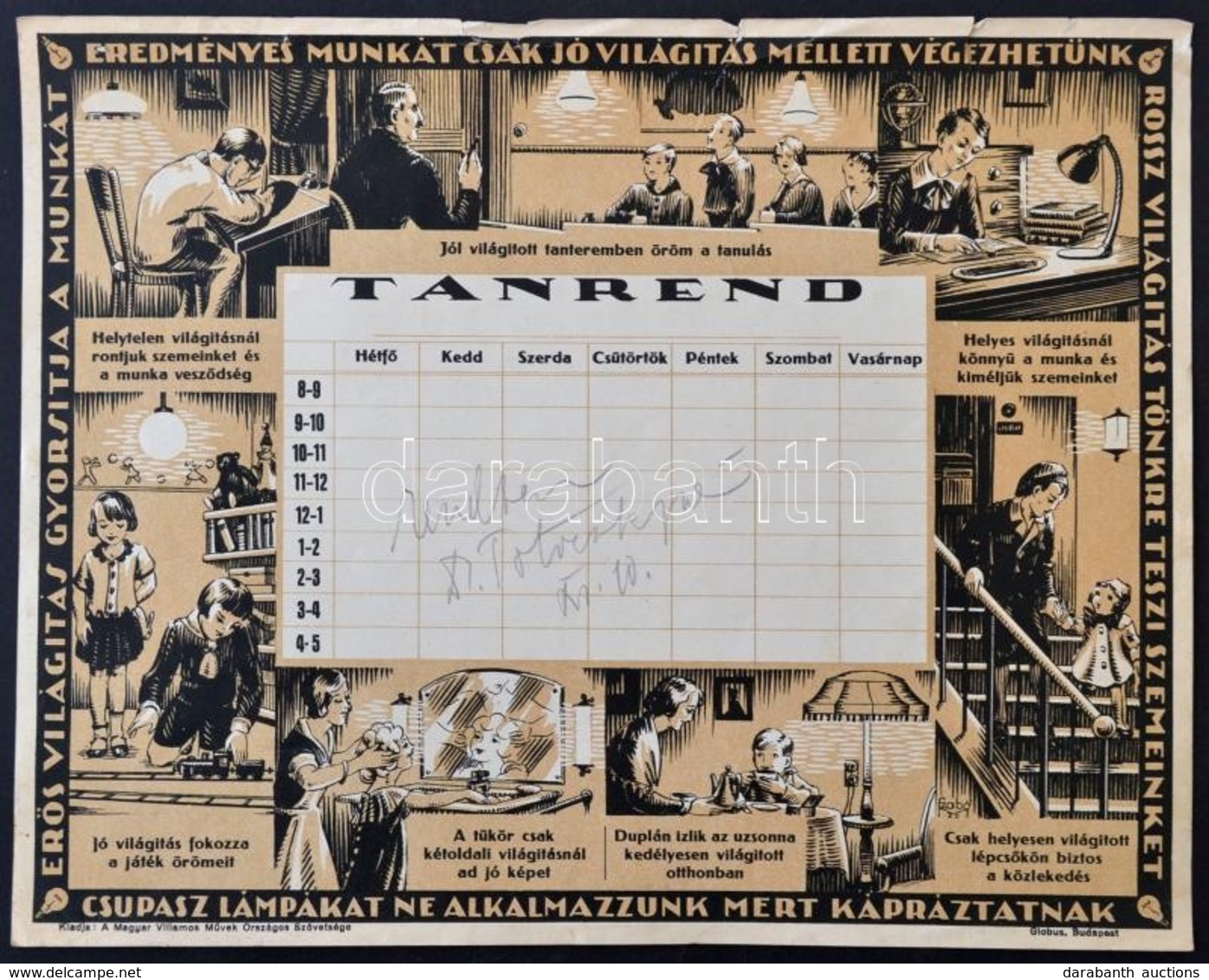 Cca 1930 Tanrend, A Helyes Világítás Fontosságát Bemutató Reklámmal. Kis Beszakadás A Szélén. 28x22 Cm, - Werbung