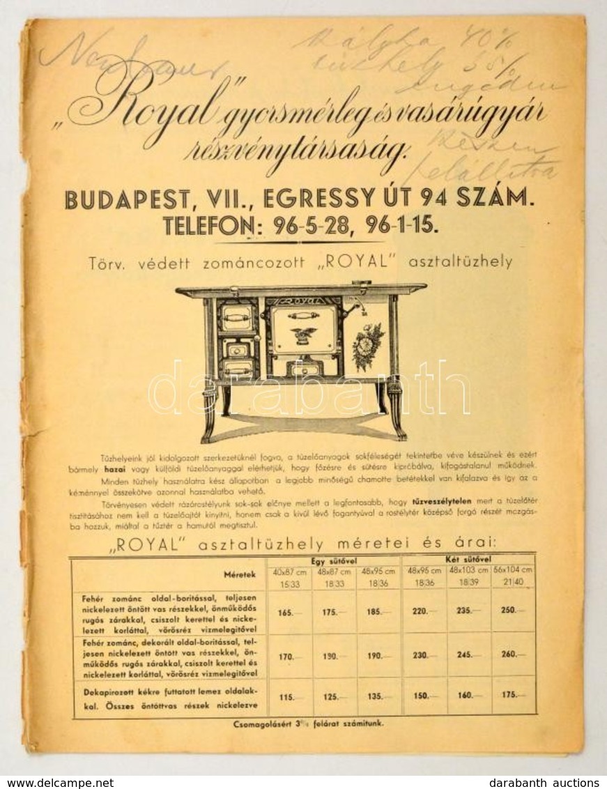 Cca 1930 Royal Gyorsmérleg és Vasárugyár Rt. Képes árjegyzék - Werbung