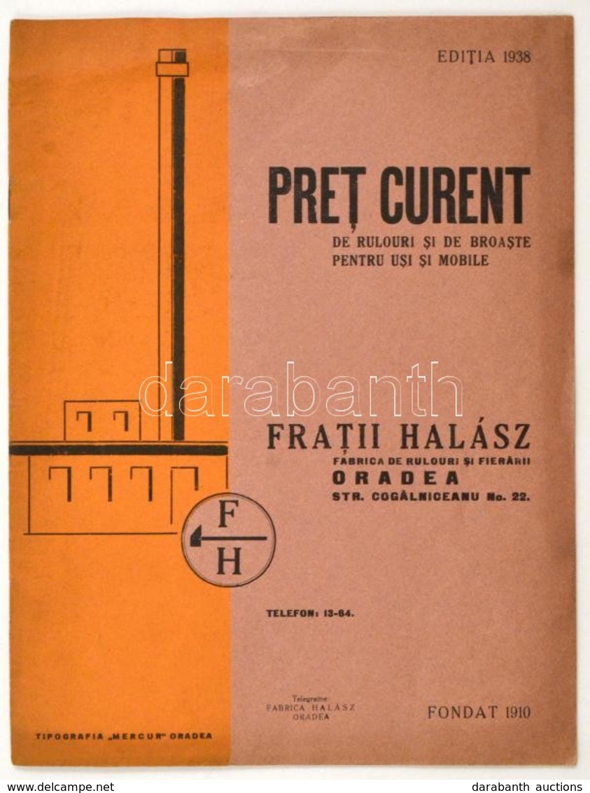 1938 Nagyvárad/Oradea, Fraţii Halász / Halász Testvérek Redőny-, Zár- és Lakatosárugyára Képes árjegyzéke,tűzött Papírkö - Publicités