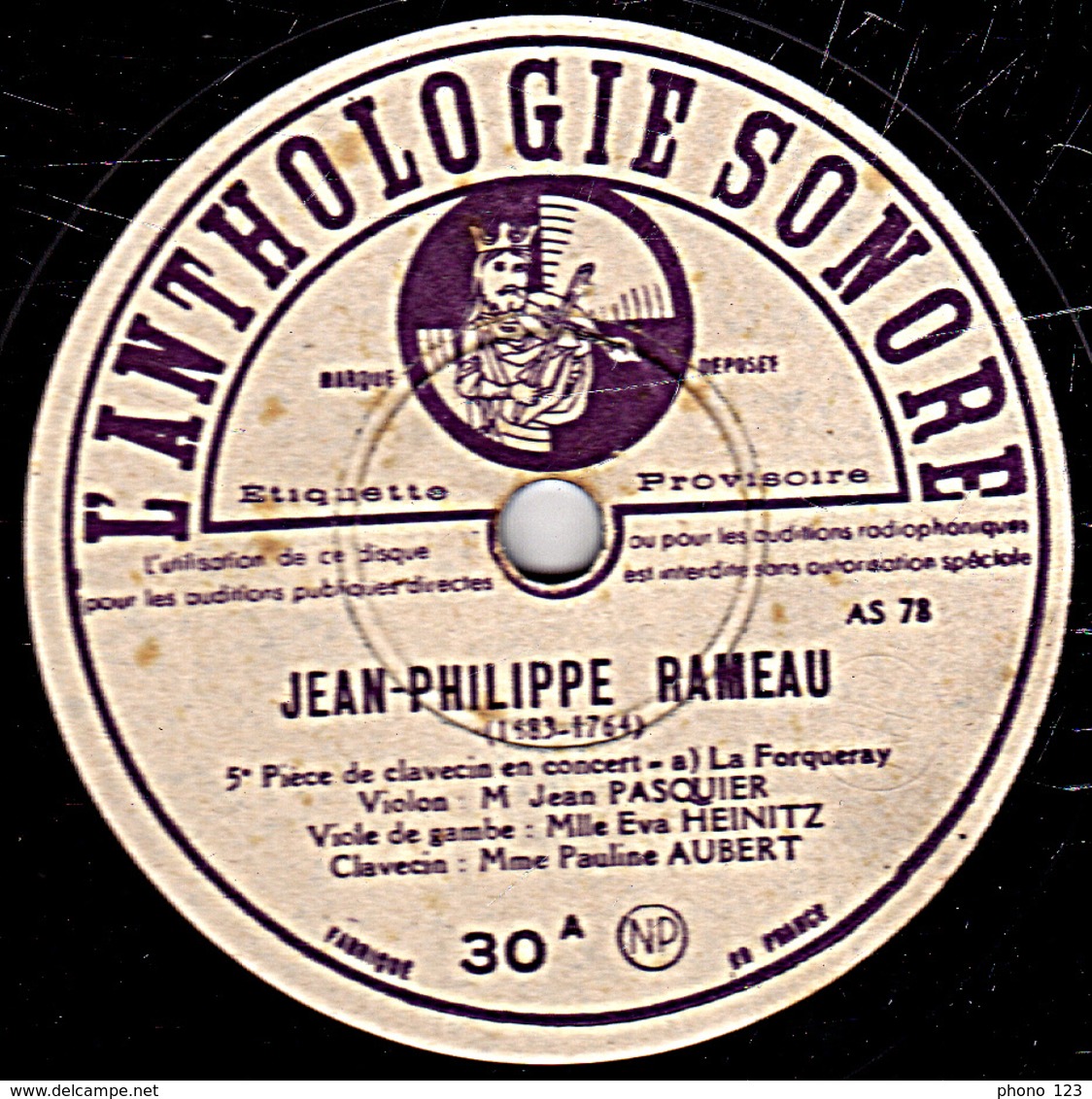 78 Trs - 30 Cm - état TB - JEAN-PHILIPPE RAMEAU  A Et B - 78 Rpm - Schellackplatten