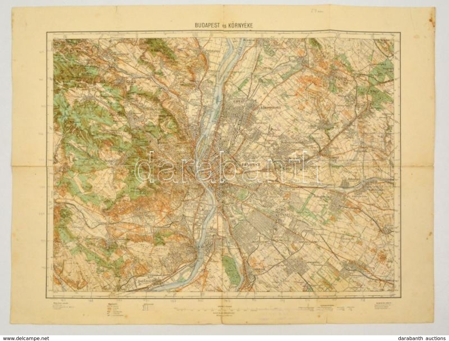 1930 Budapest és Környékének Katonai Térképe, Kiadja A M. Kir. Állami Térképészet, Nagy Szakadással, Ragasztott, 47×61 C - Sonstige & Ohne Zuordnung