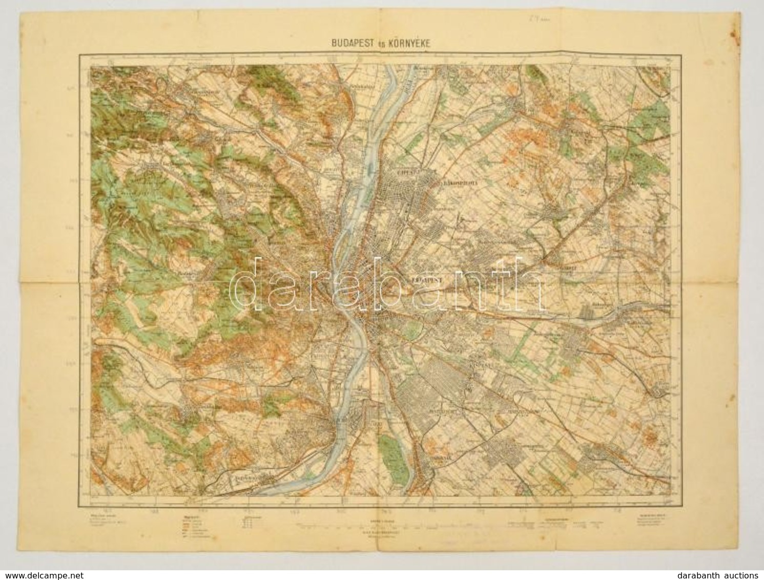 1930 Budapest és Környékének Katonai Térképe, Kiadja A M. Kir. Állami Térképészet, Nagy Szakadással, Ragasztott, 47×61 C - Autres & Non Classés