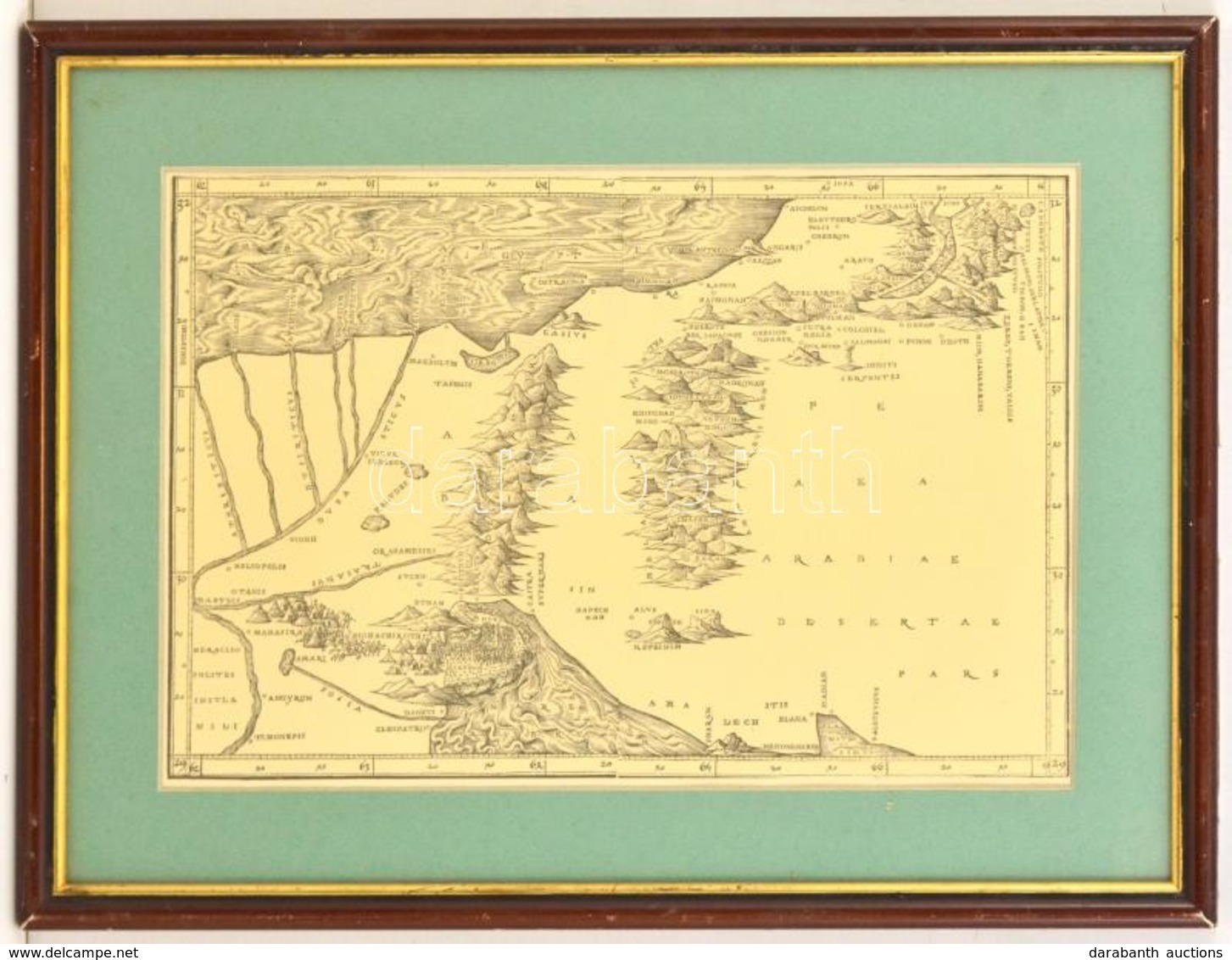 Judea, A Szentföld Térképe. XVI. Sz.-i Metszet Modern Lenyomata üvegezett Keretben./ Map Of The Holy Land. 45x34 Cm - Otros & Sin Clasificación