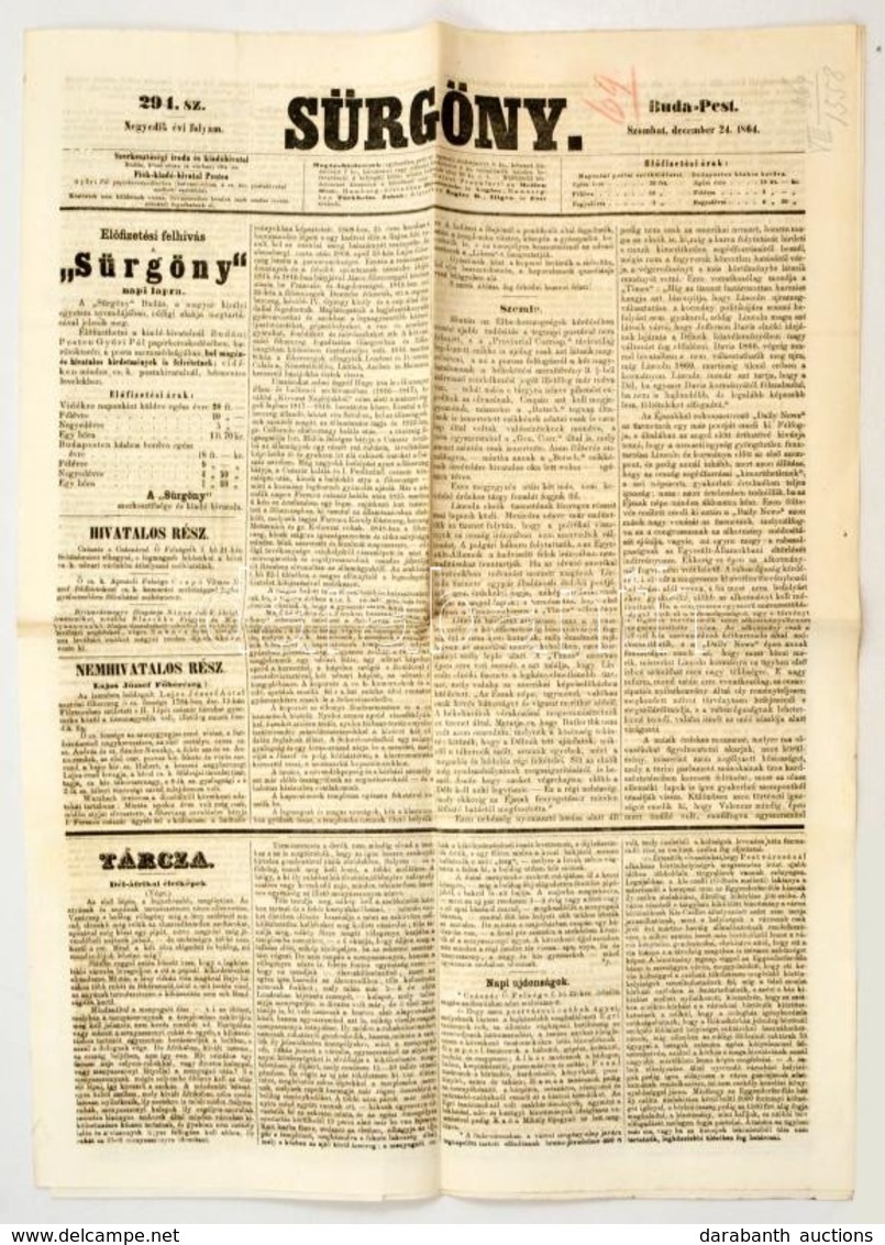 1864 A Sürgöny Napilap 4. évf. 204. Lapszáma, érdekes írásokkal - Non Classés