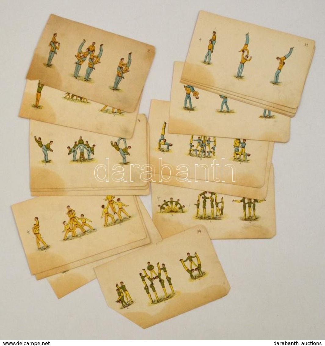 Cca 1900 23 Db Akrobatikus Tornászokat ábrázoló Színes Kártya, Számozottak (2.-24.-ig, Az 1. Hiányzik), Litográfiák, A 2 - Non Classificati