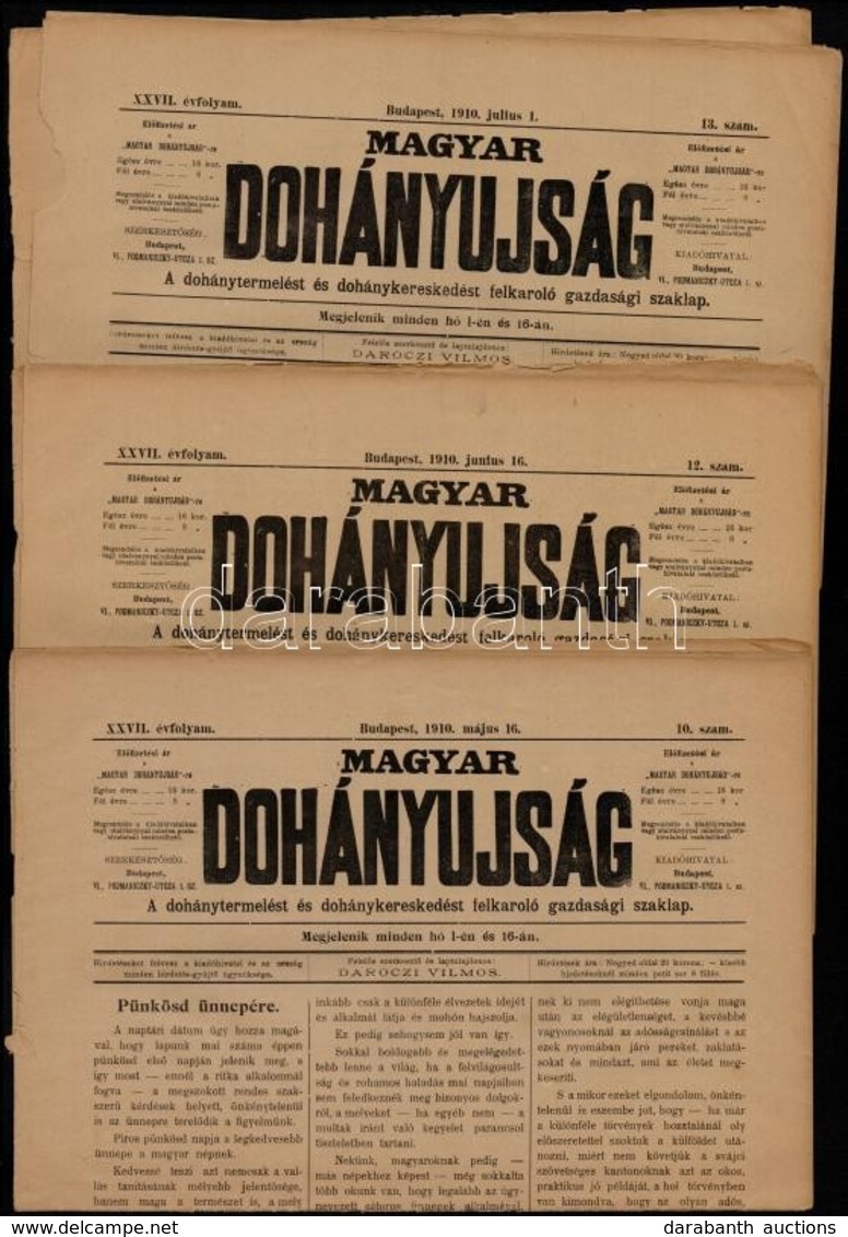 1910 A Magyar Dohányujság 17. évf. Három Lapszáma (10., 12., 13.), érdekes írásokkal - Sin Clasificación