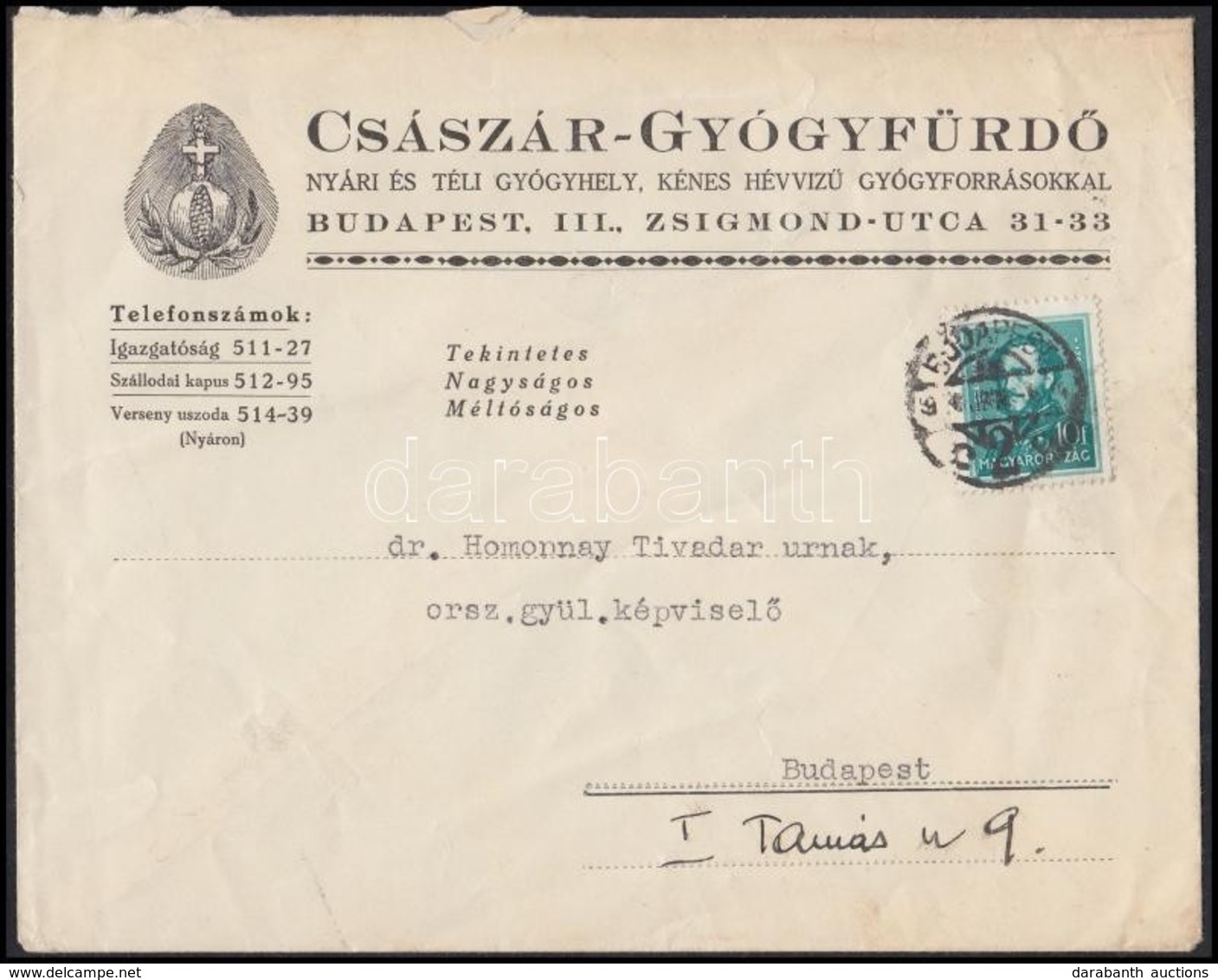 Cca 1930 Bp. III., A Császár Gyógyfürdő Fejléces Borítékja - Unclassified